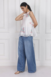 Wander Edit - Ivory Floral Lantern Top