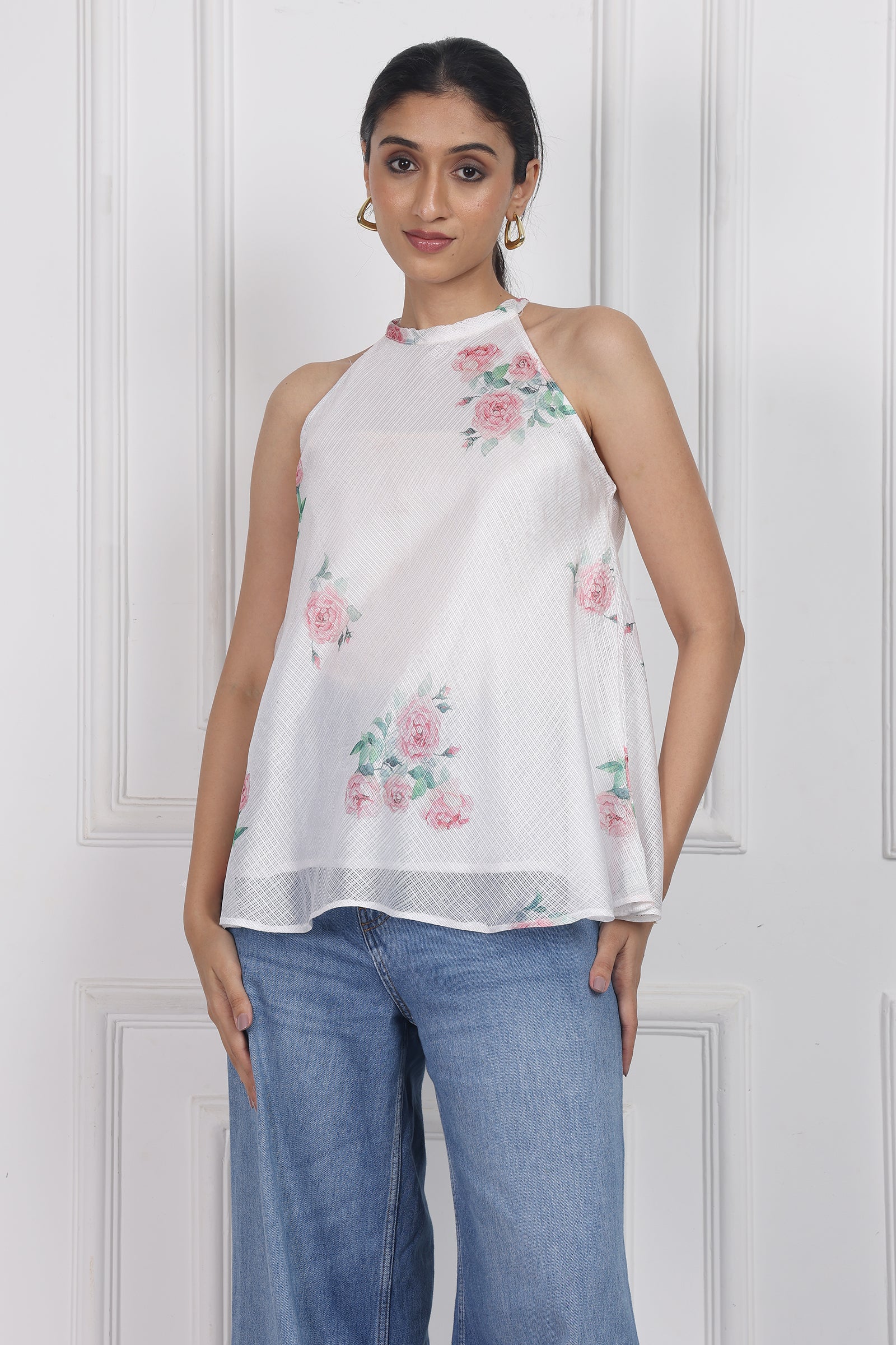 Wander Edit - Ivory Bloom Lantern Top