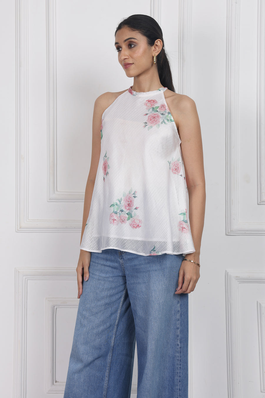Wander Edit - Ivory Floral Lantern Top