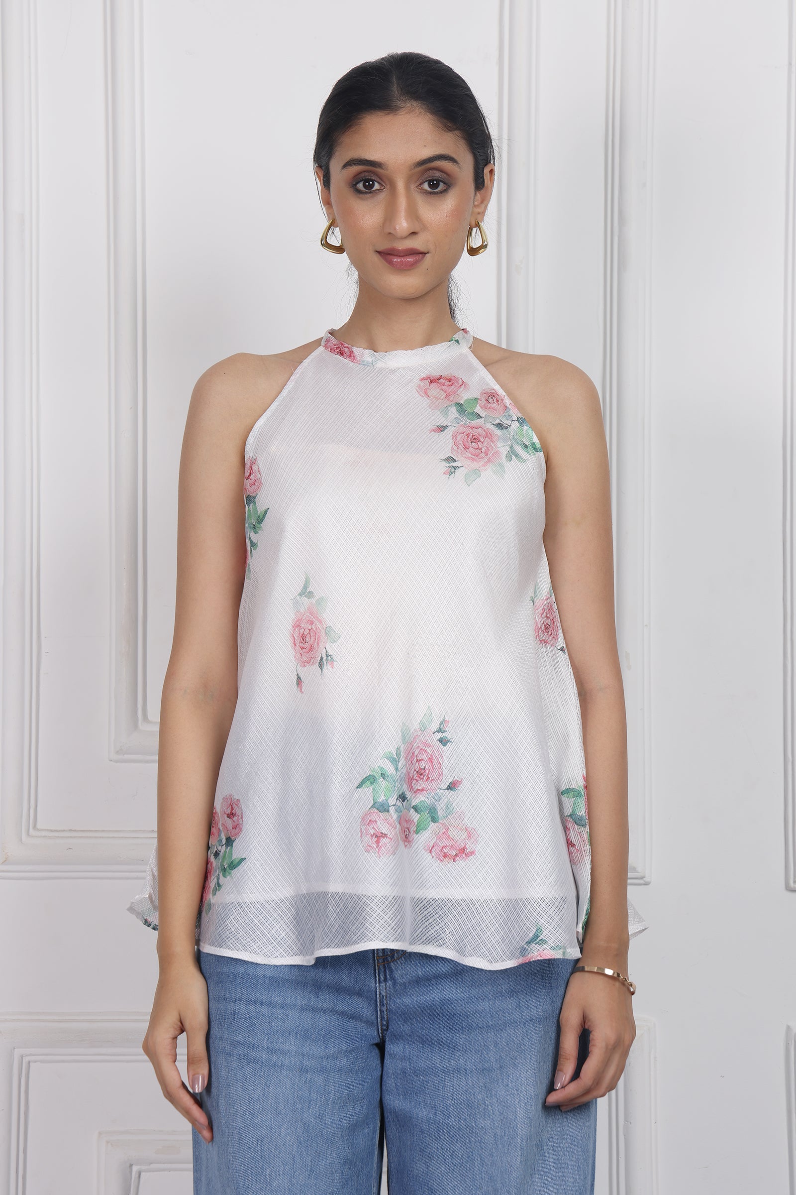 Wander Edit - Ivory Floral Lantern Top