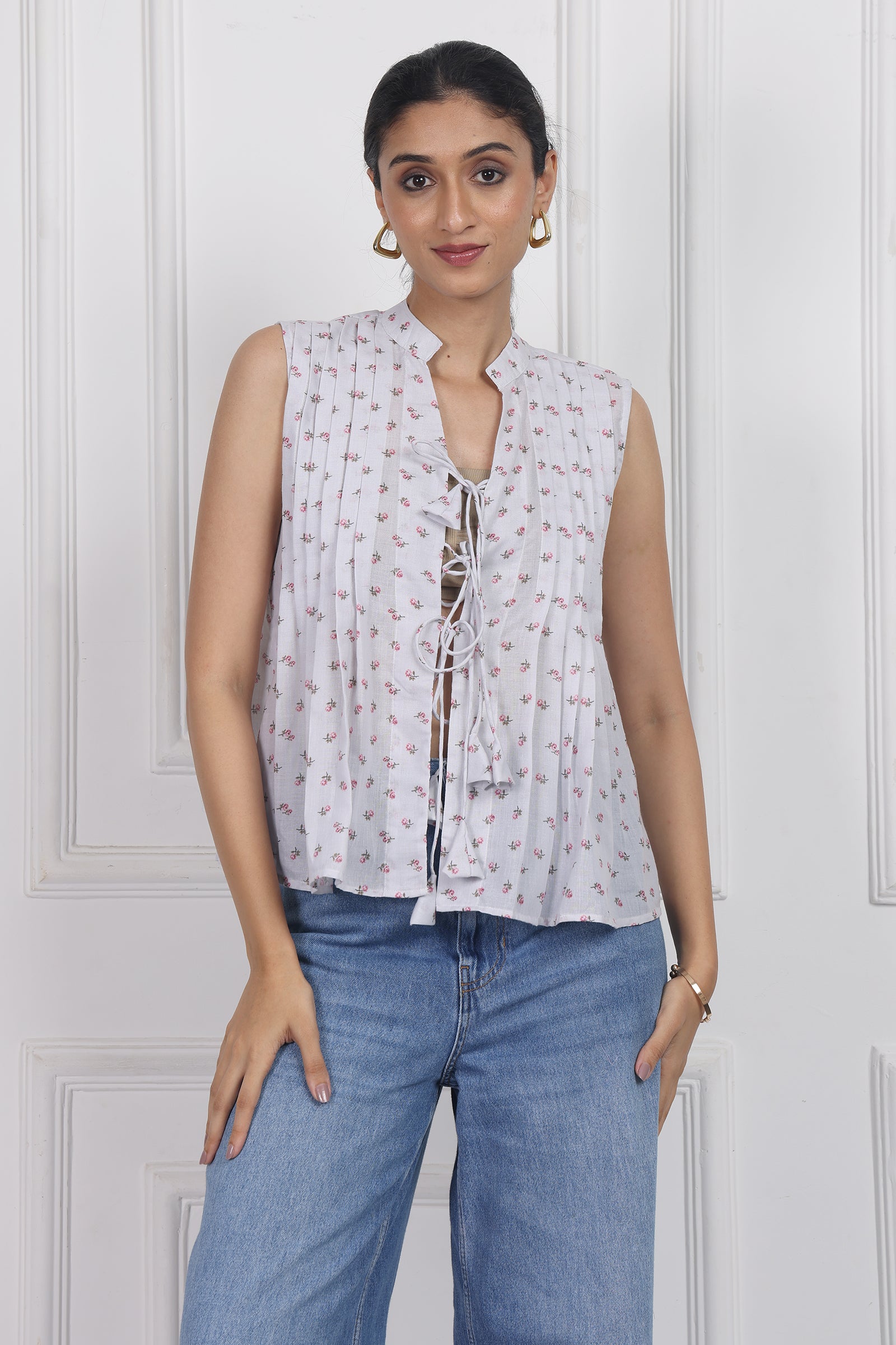 Whispering Petals Tied Front Top