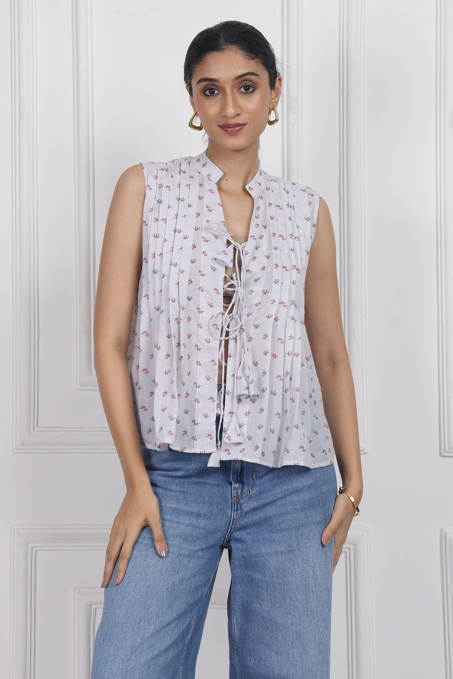 Whispering Petals Tied Front Top