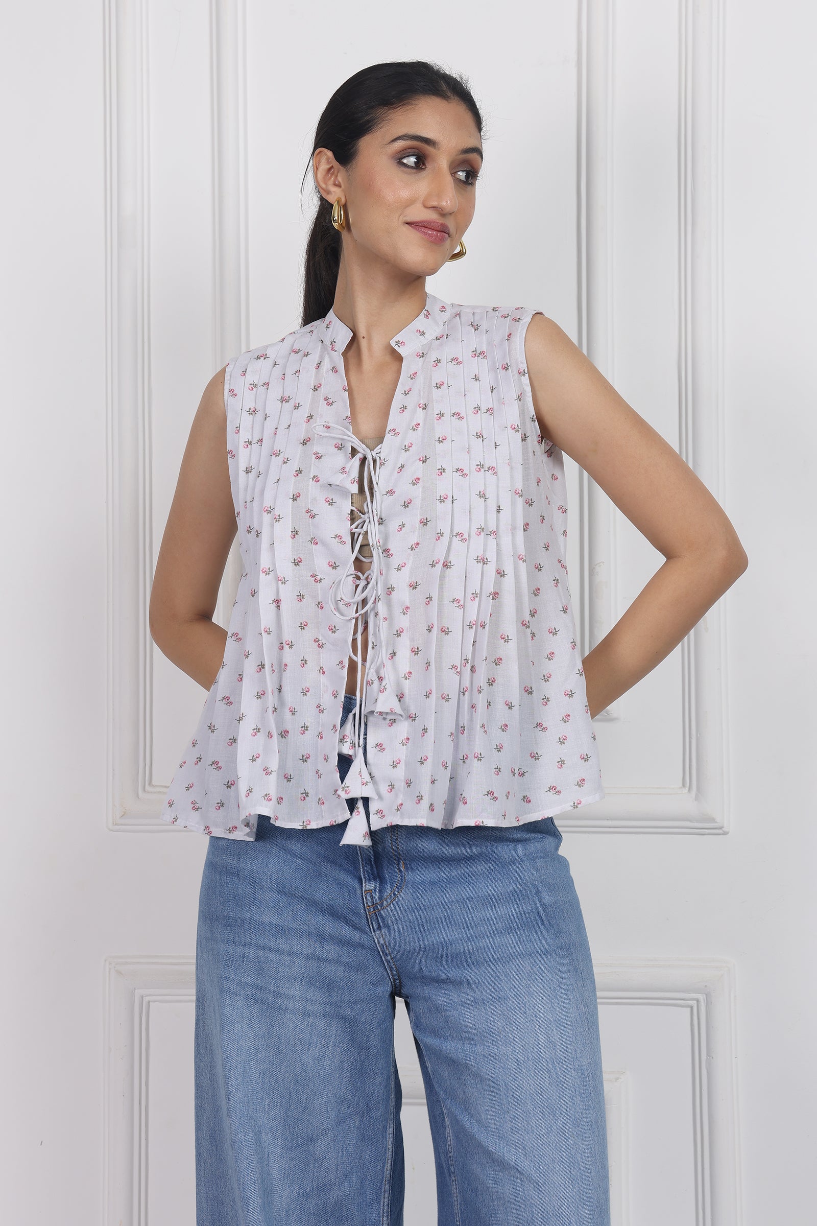 Wander Edit - Whispering Petals Tied Front Top