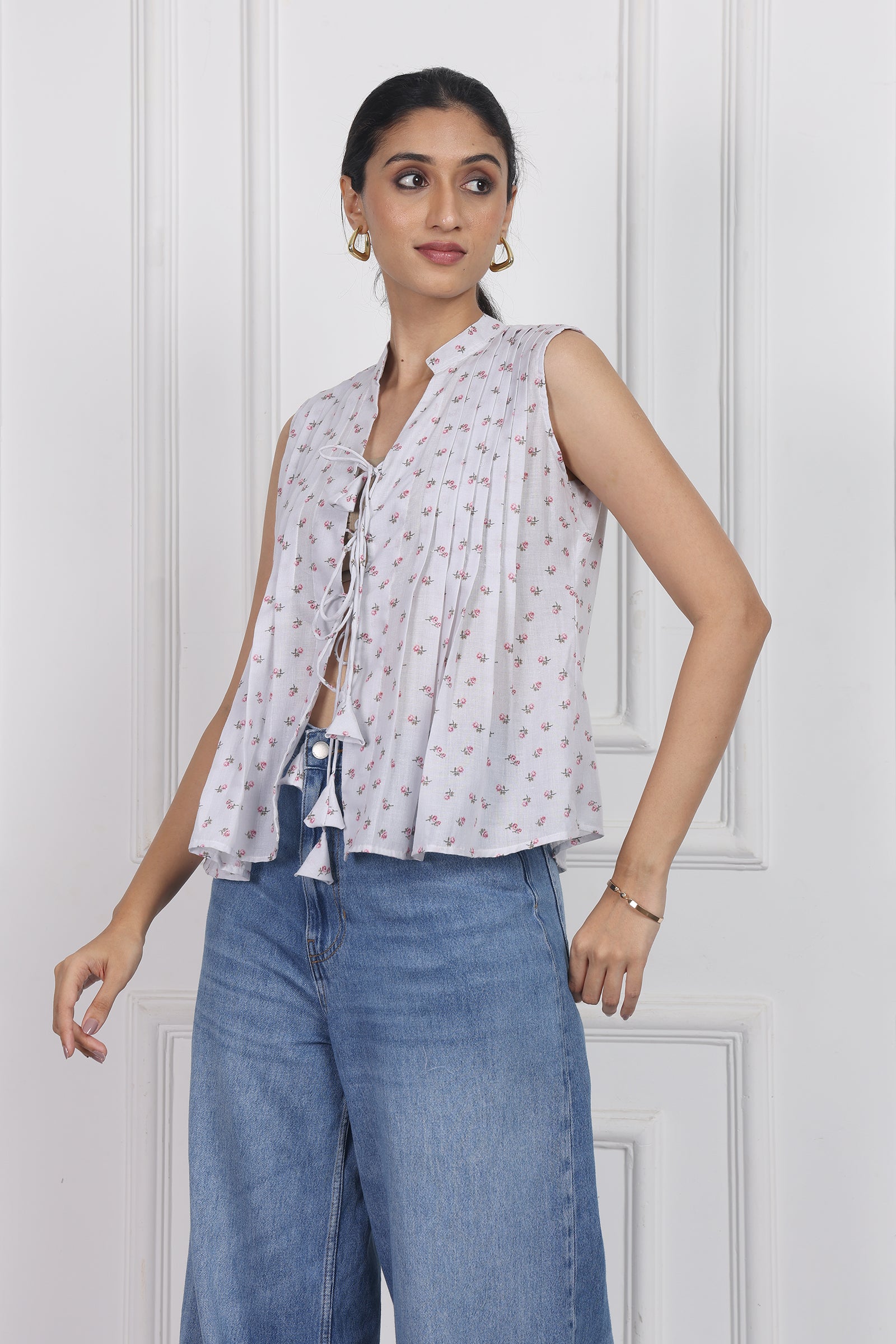 Wander Edit - Whispering Petals Tied Front Top