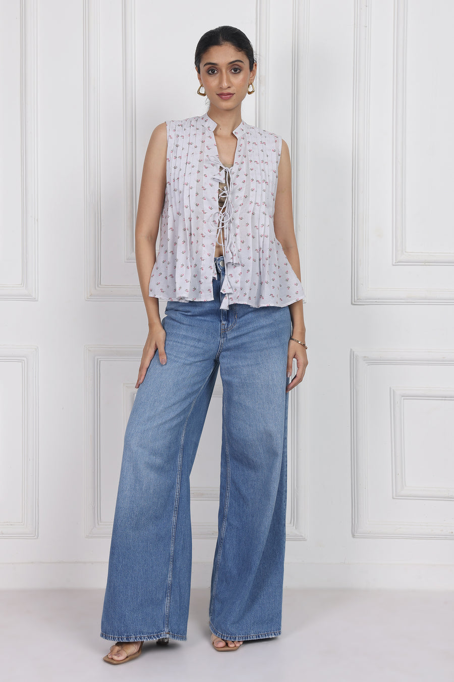 Whispering Petals Tied Front Top