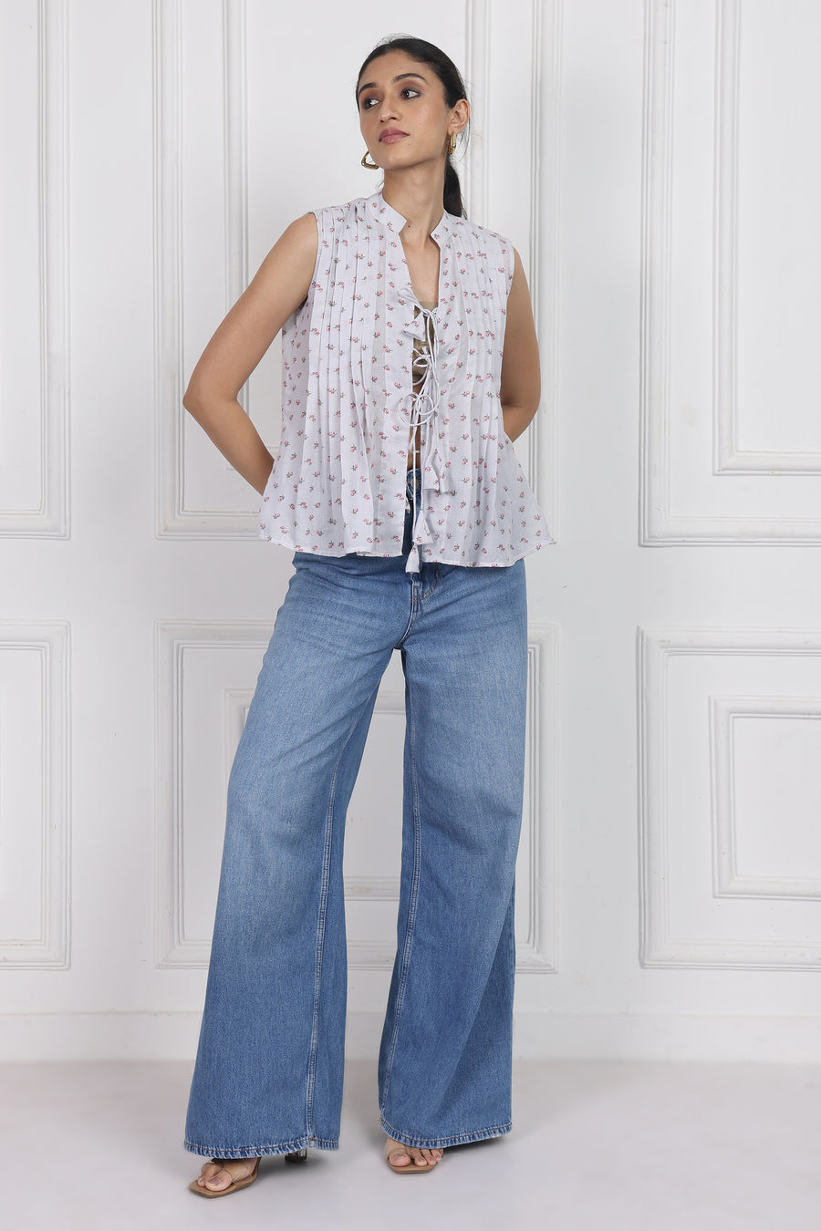 Whispering Petals Tied Front Top