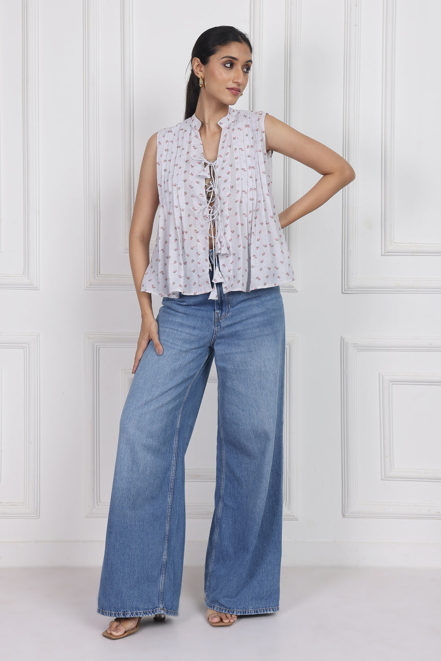 Whispering Petals Tied Front Top