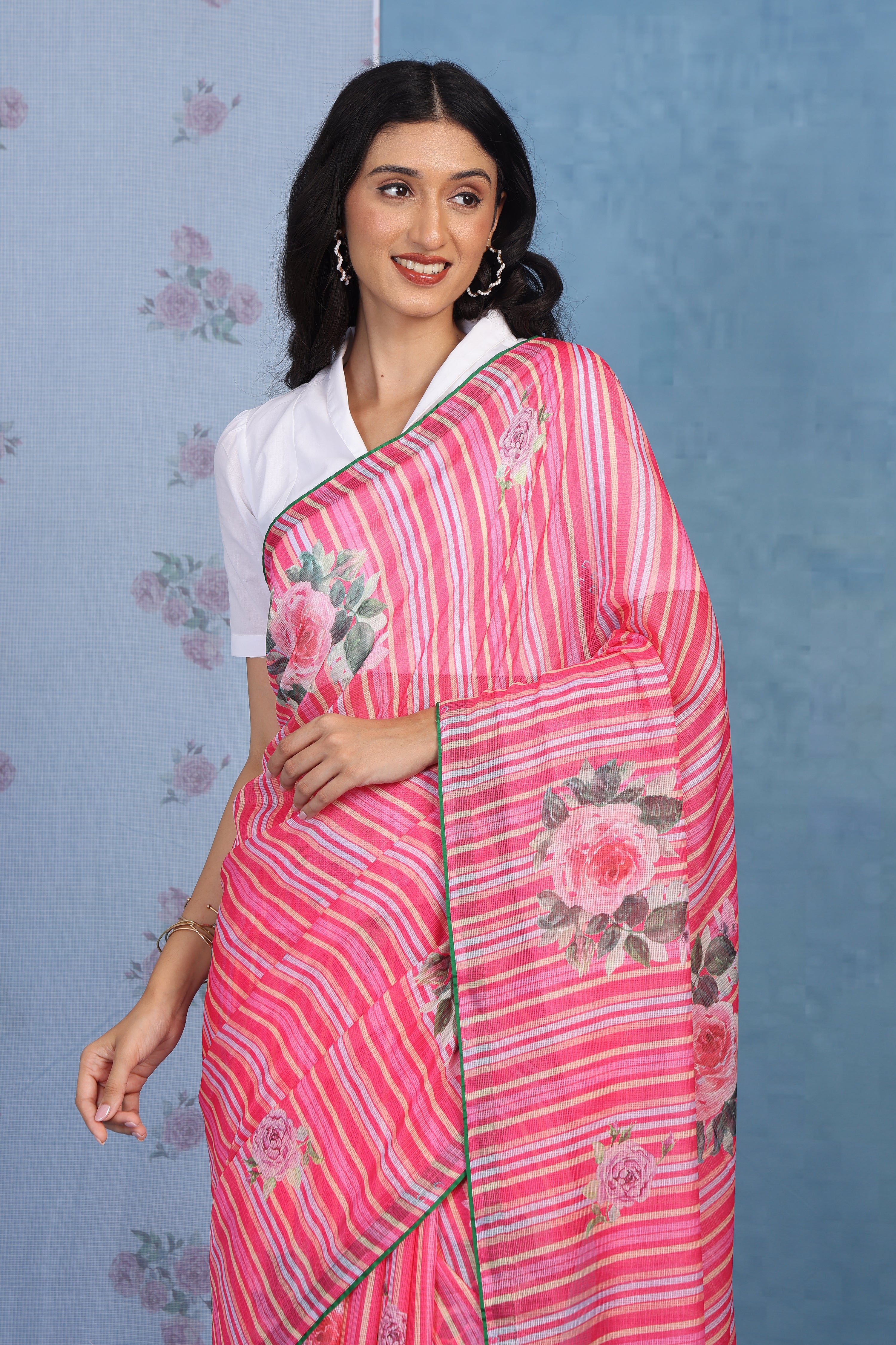 English Rose Garden - Bold Petal  Kota Saree