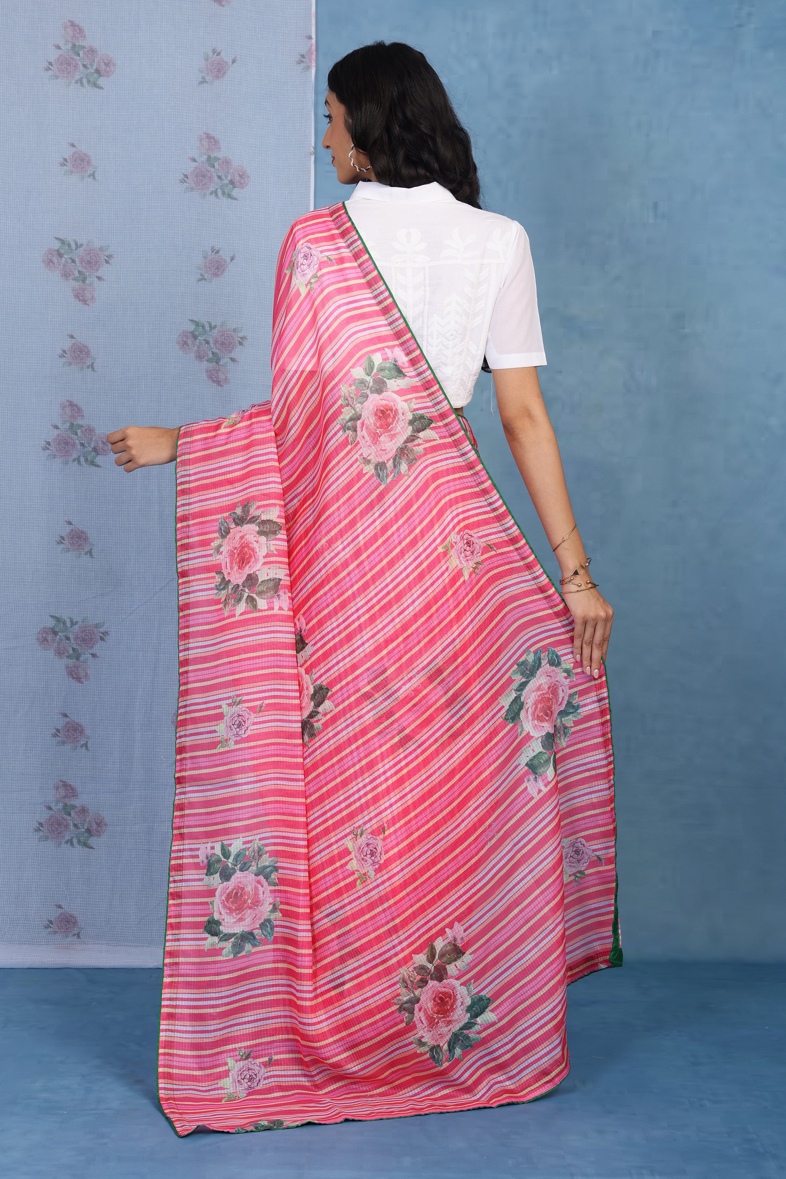 English Rose Garden - Bold Petal  Kota Saree