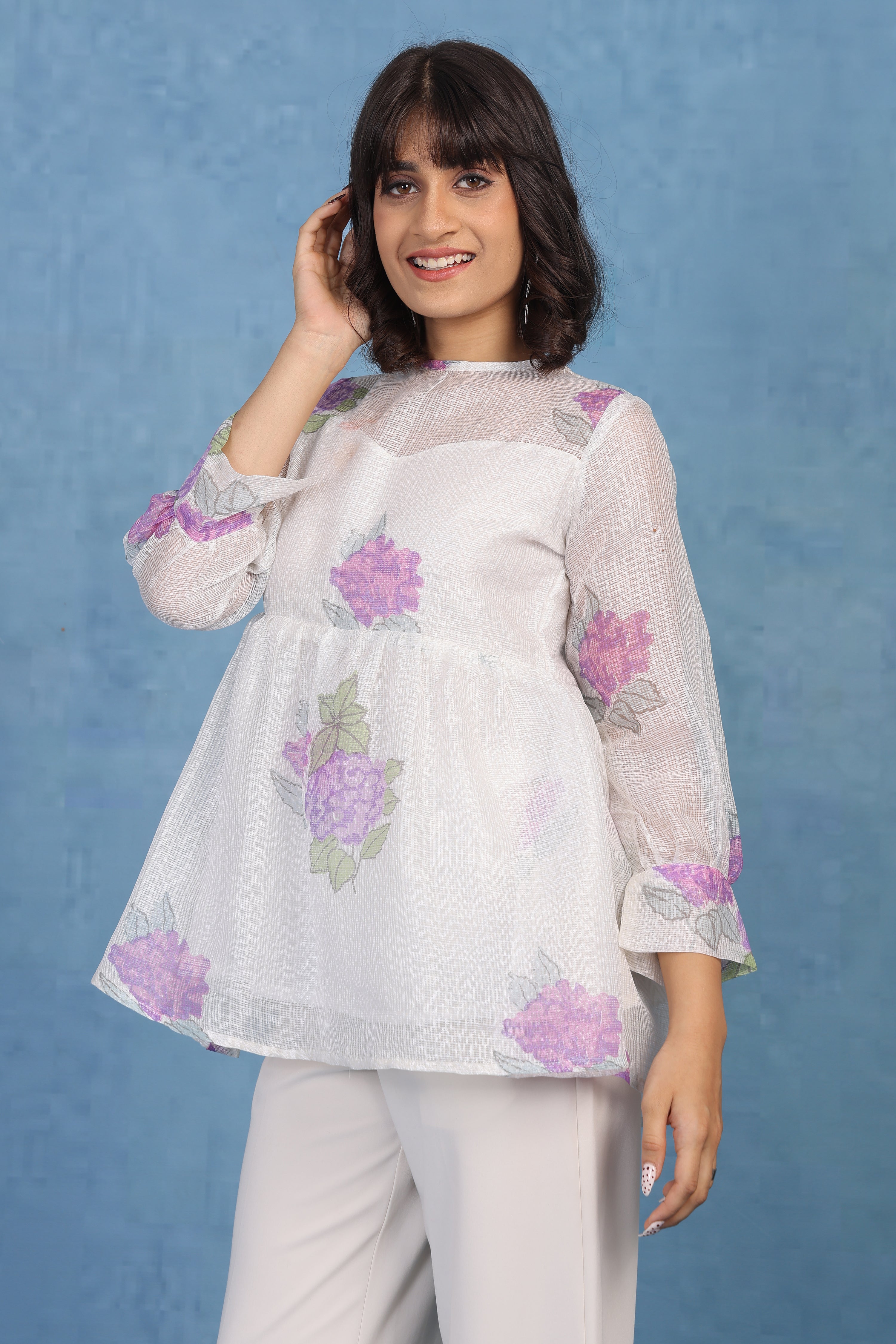 Mauve Hydrangea Peplum – Kota Short Top