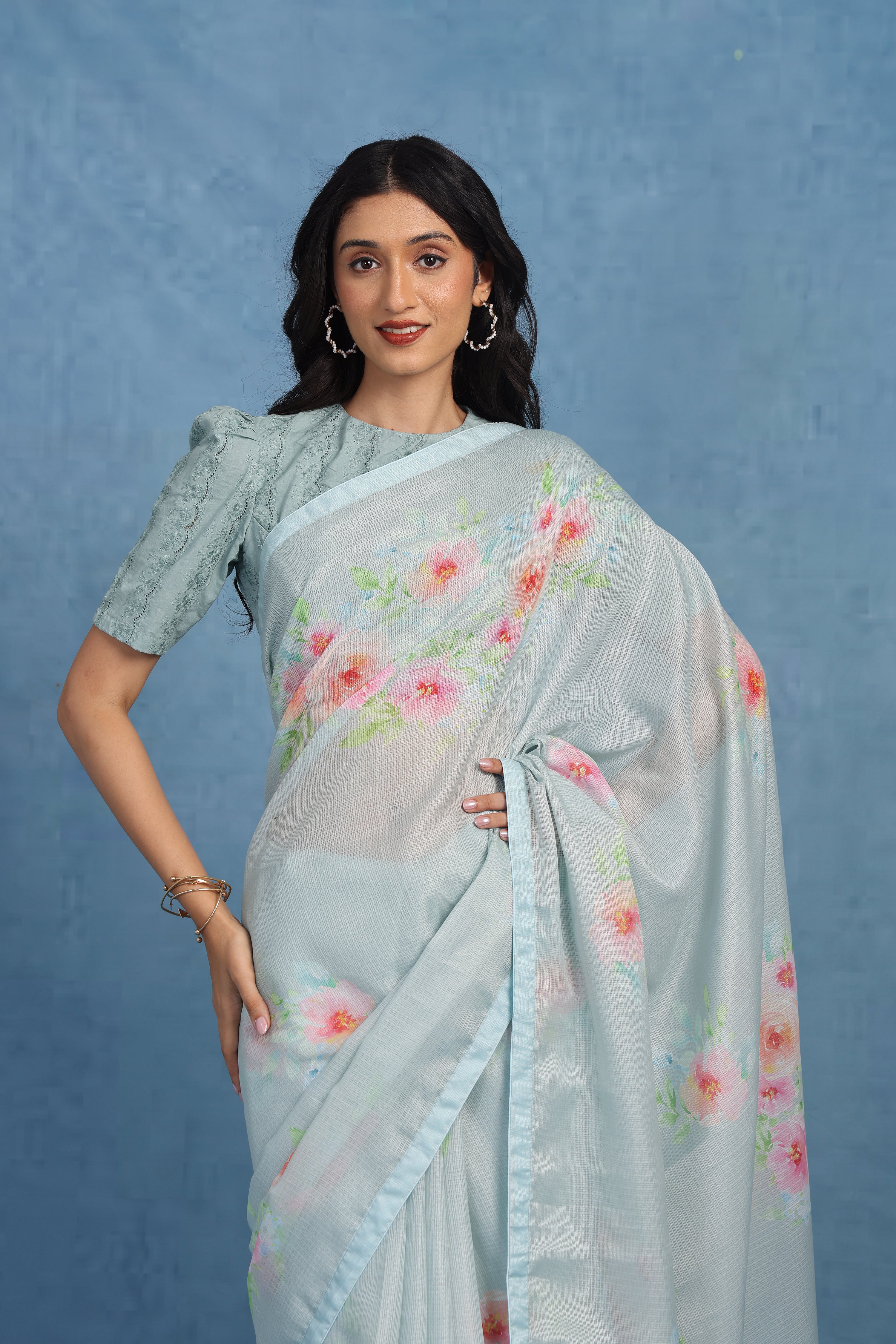 Sage By The Sea Ocean Green Kota Saree