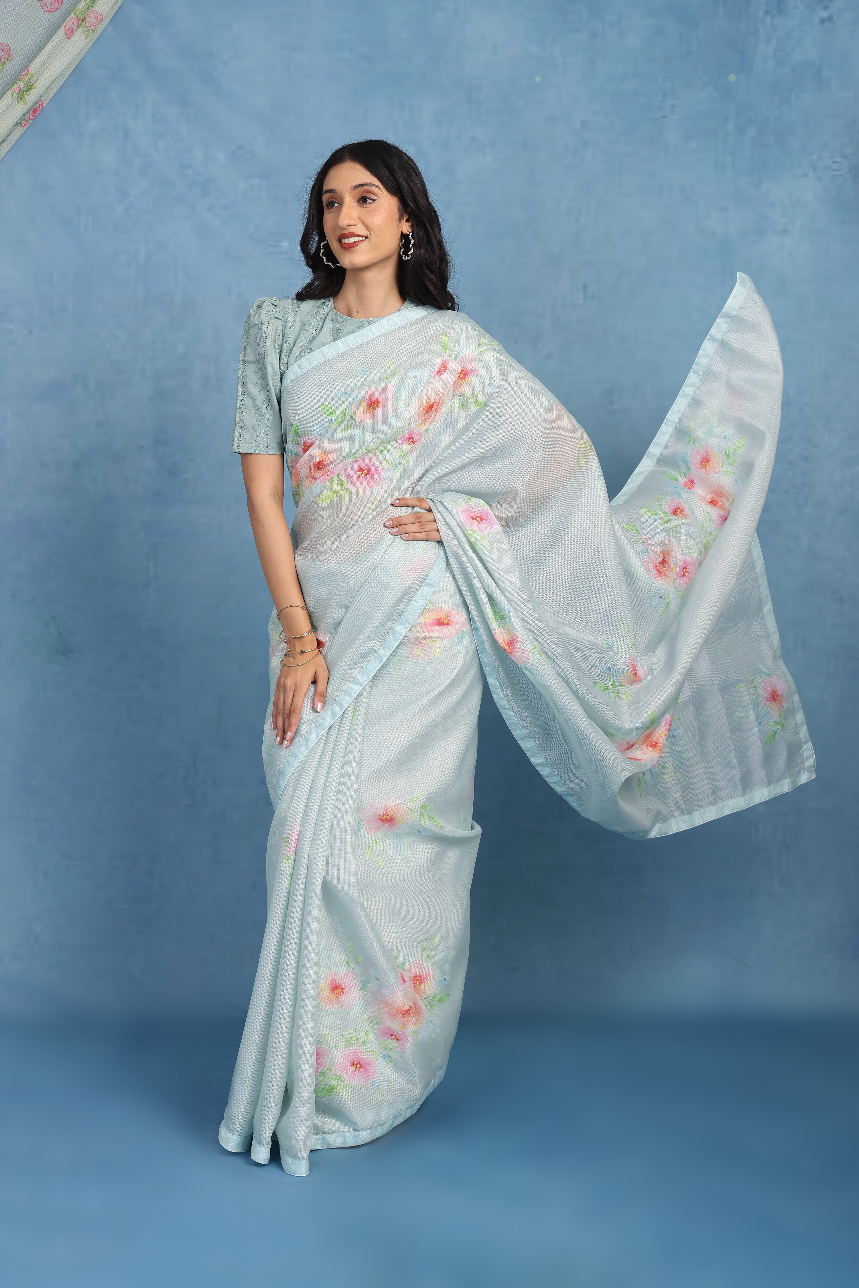 Sage By The Sea Ocean Green Kota Saree
