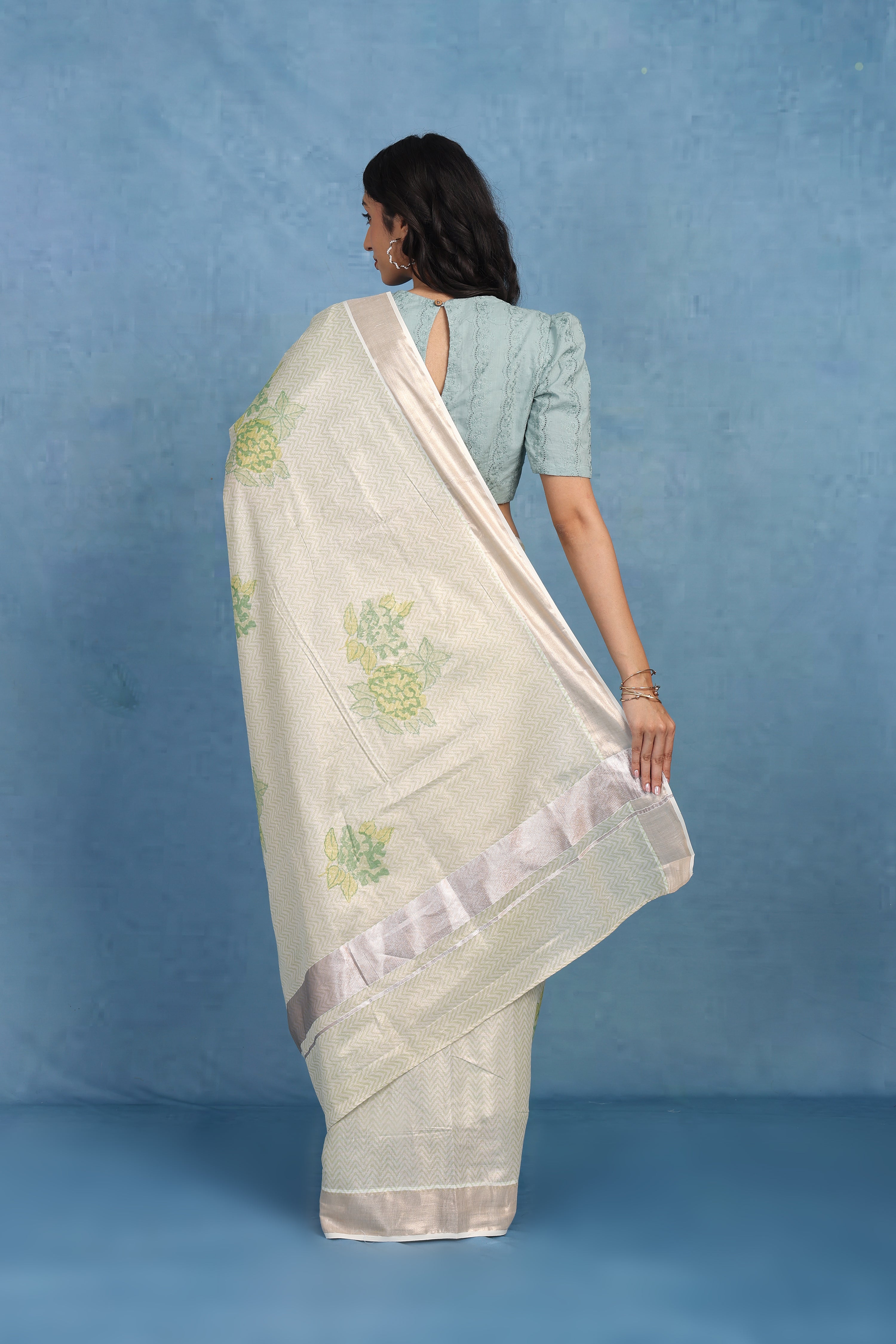 Forest On Sand Beige And Sage  Cotton Silk Saree