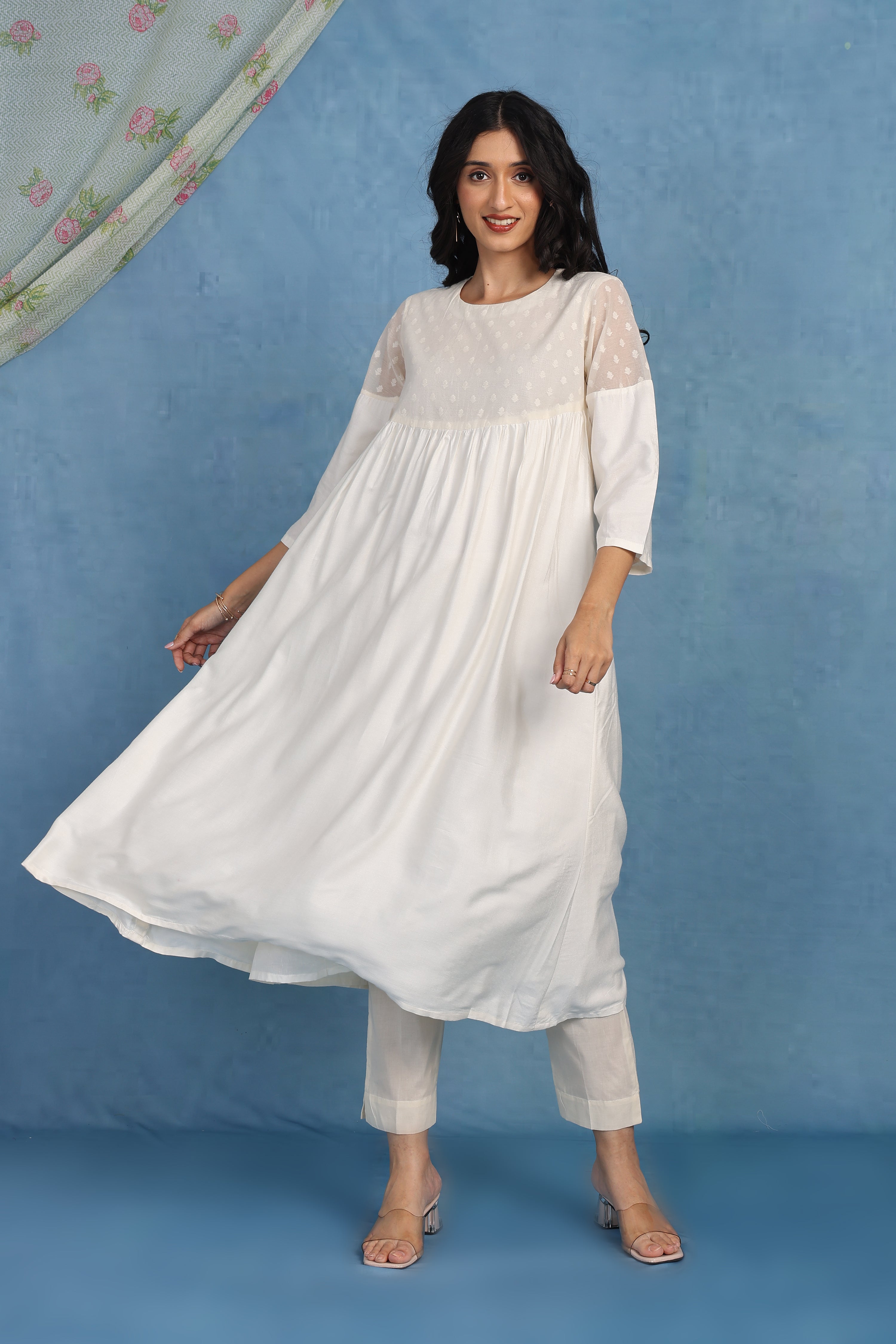 Ivory Jacquard Luxe Silk Set - Only Top