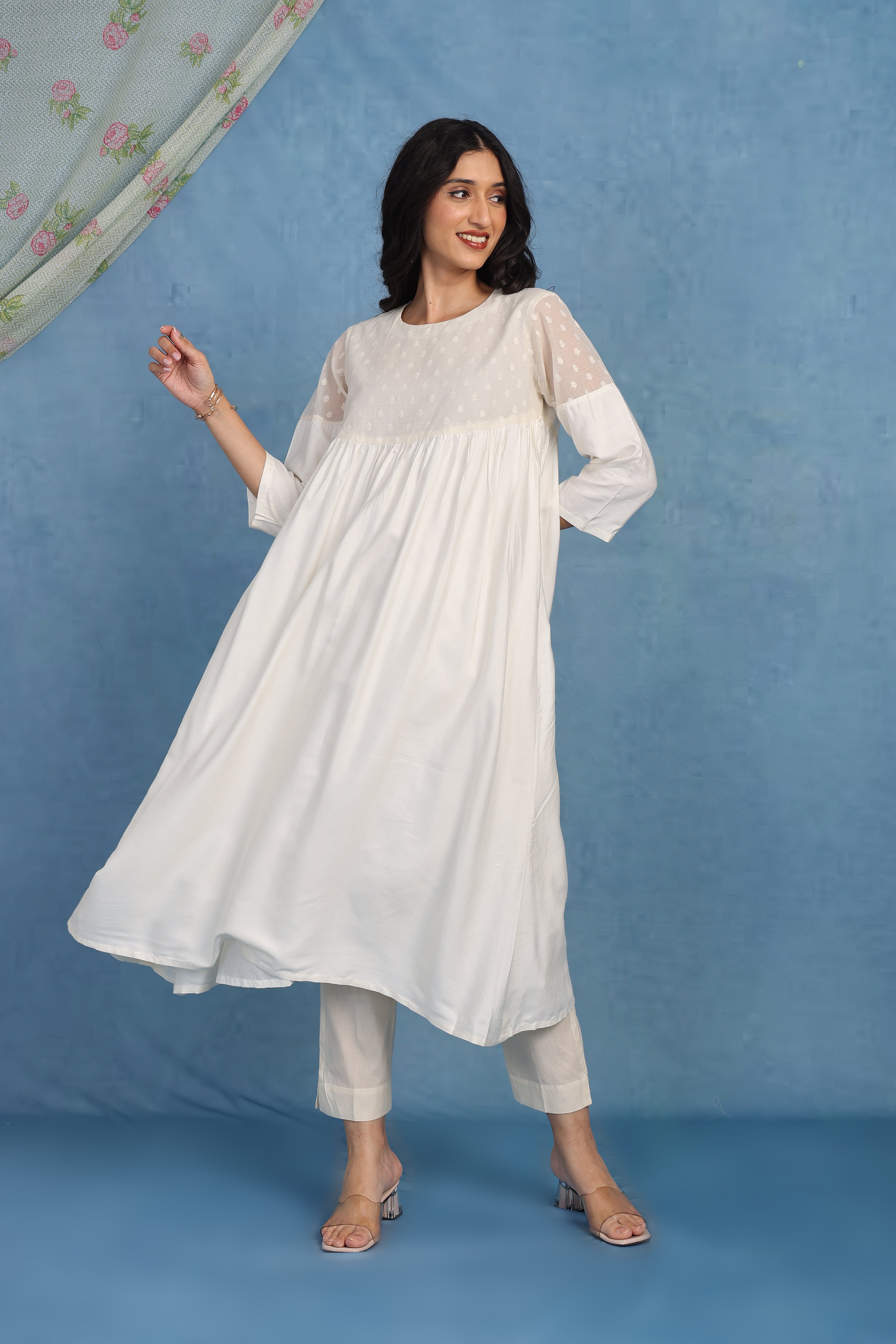 Ivory Jacquard Luxe Silk Set - Only Top