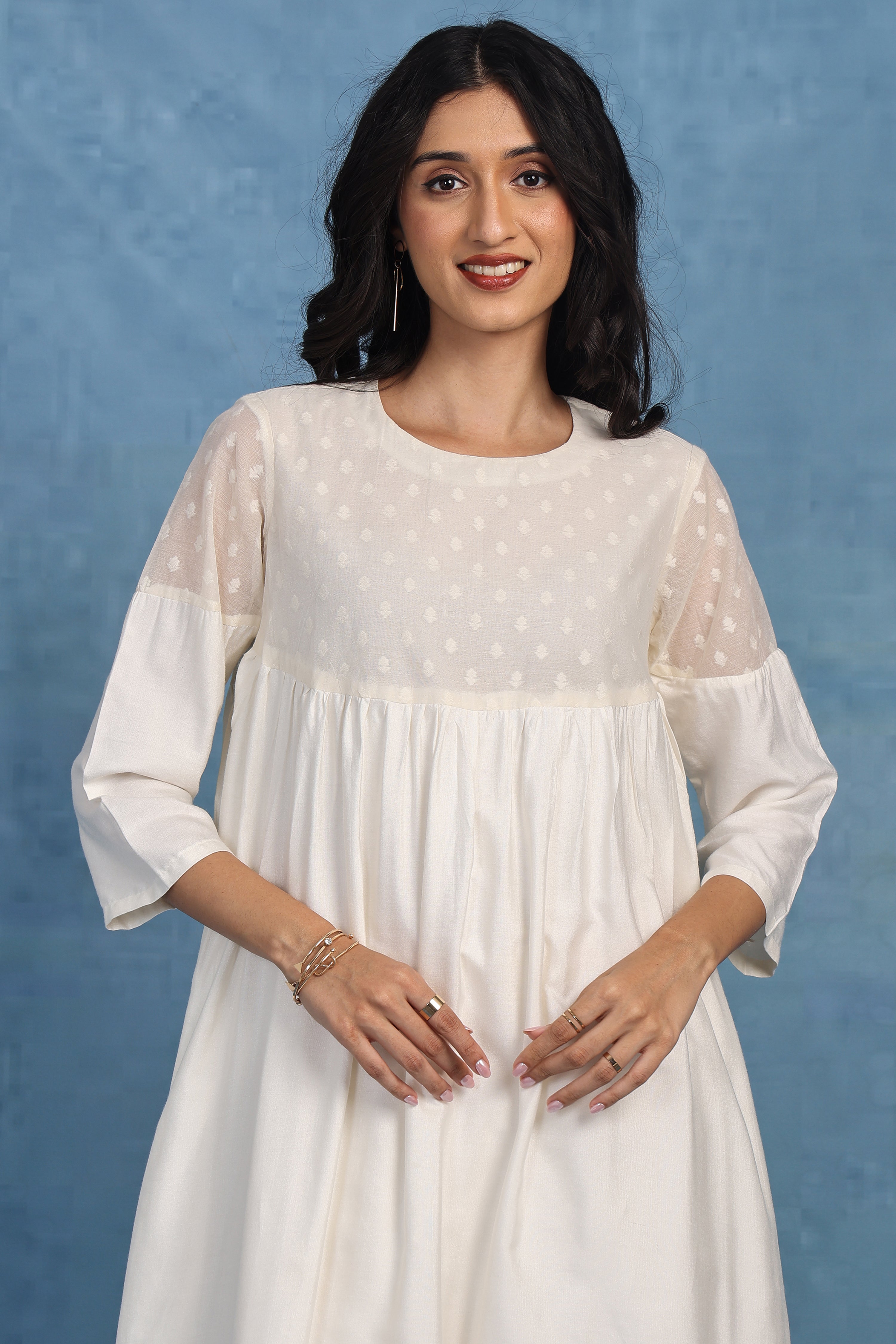 Ivory Jacquard Luxe Silk Set - Top And Bottom