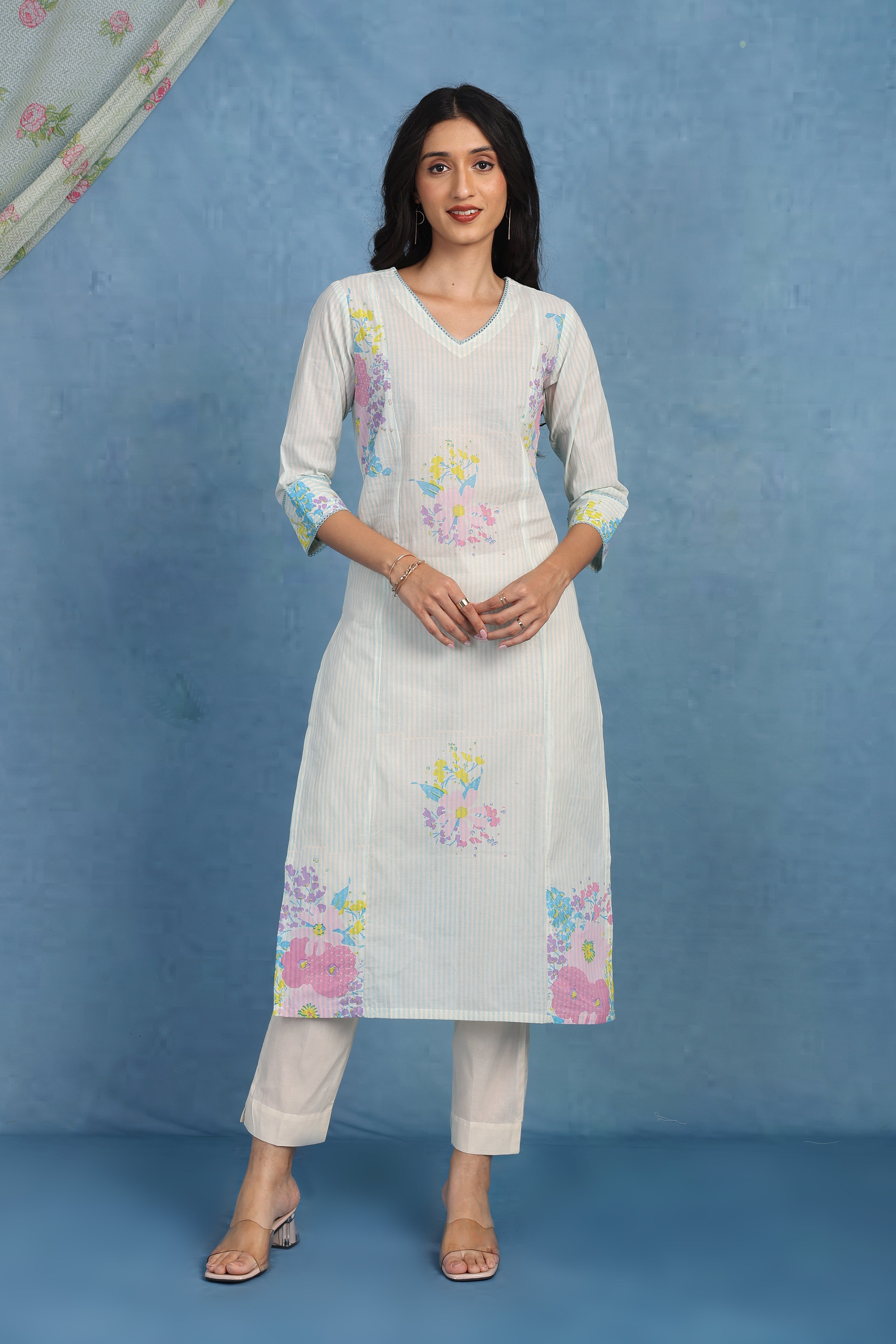 English Garden – Blue Meadow Kurta - Top And Bottom