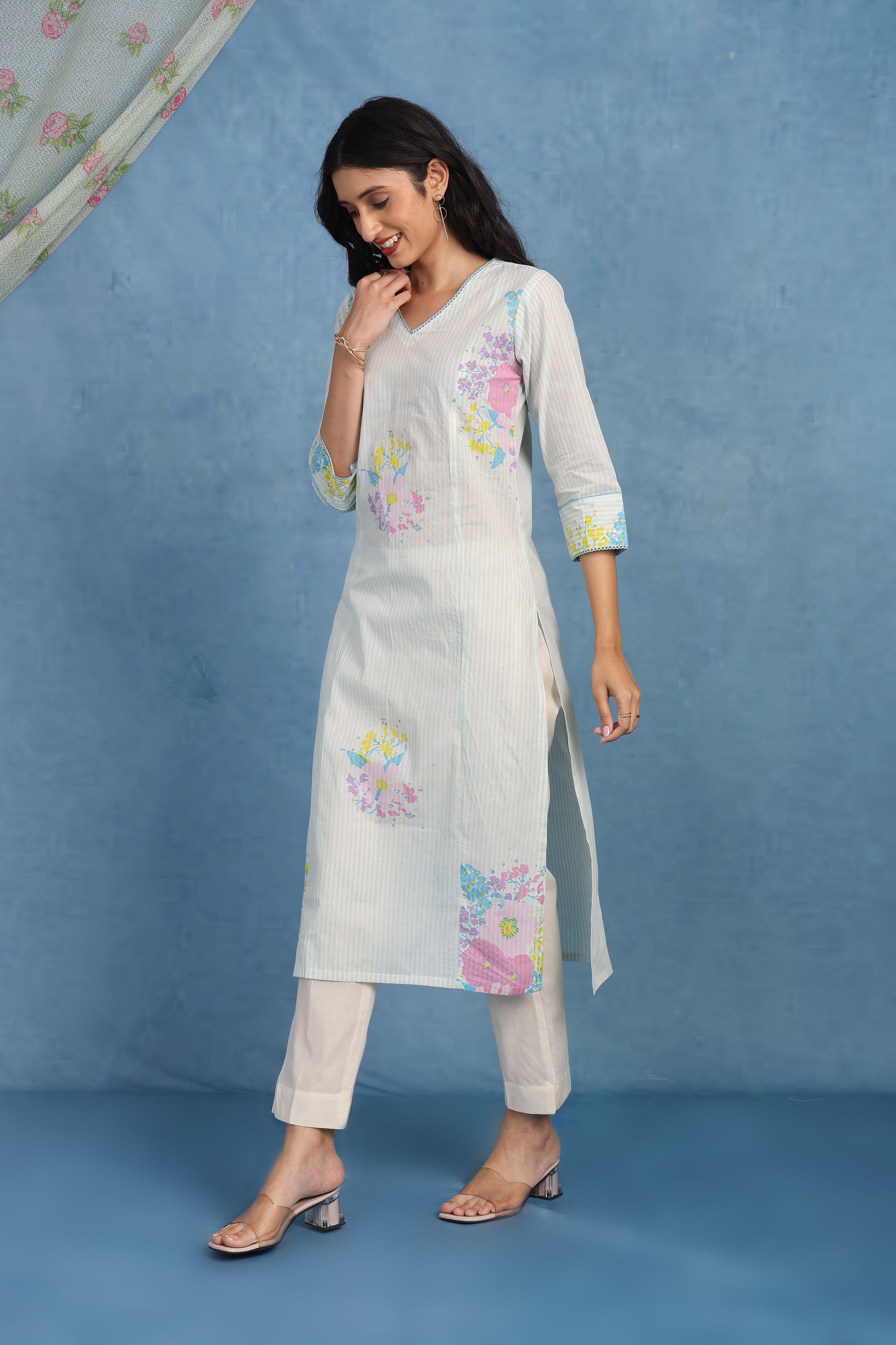 English Garden – Blue Meadow Kurta - Top And Bottom