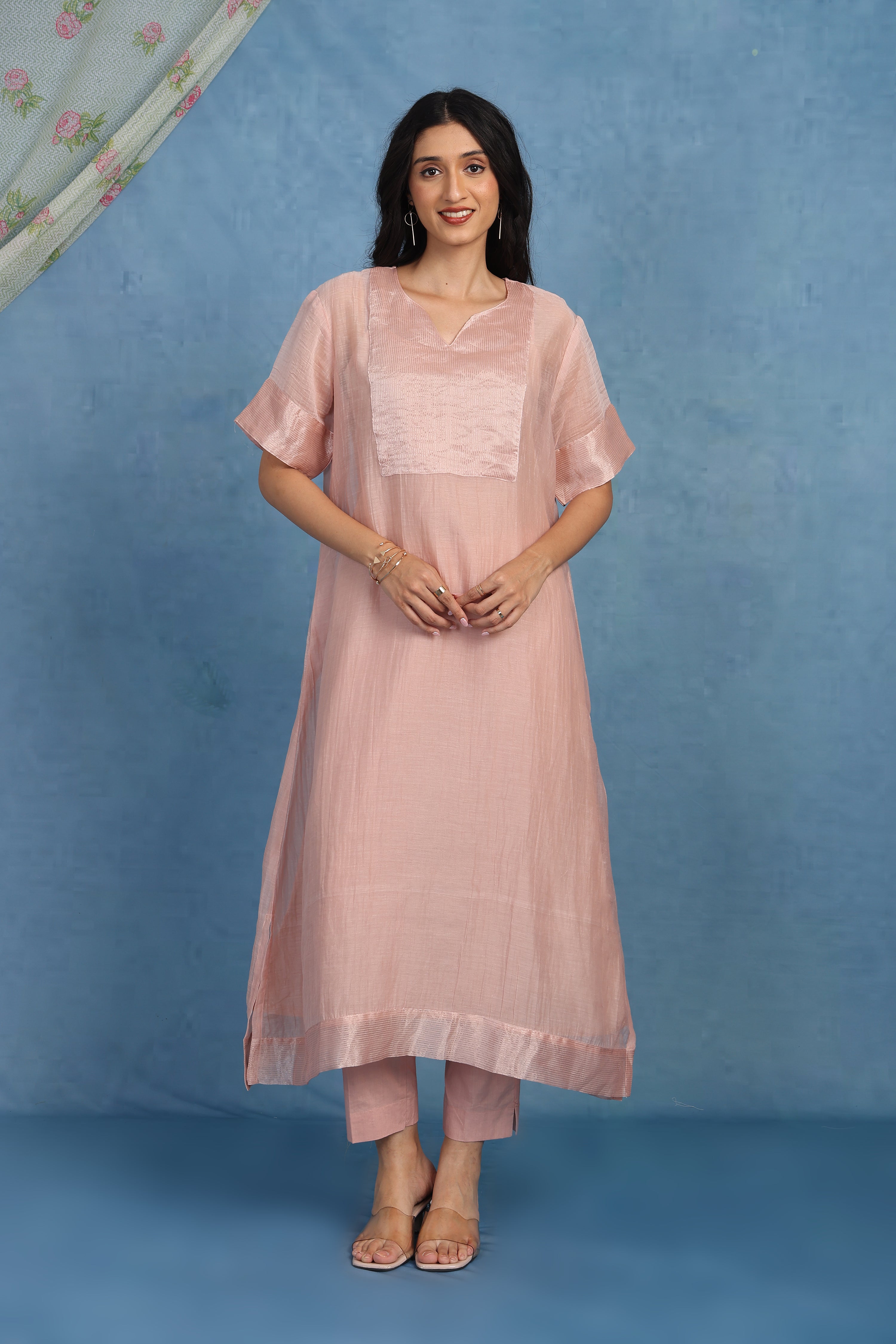 Peach Blossom Kaftan Kurta -  Top, Bottom And Seperate Inner