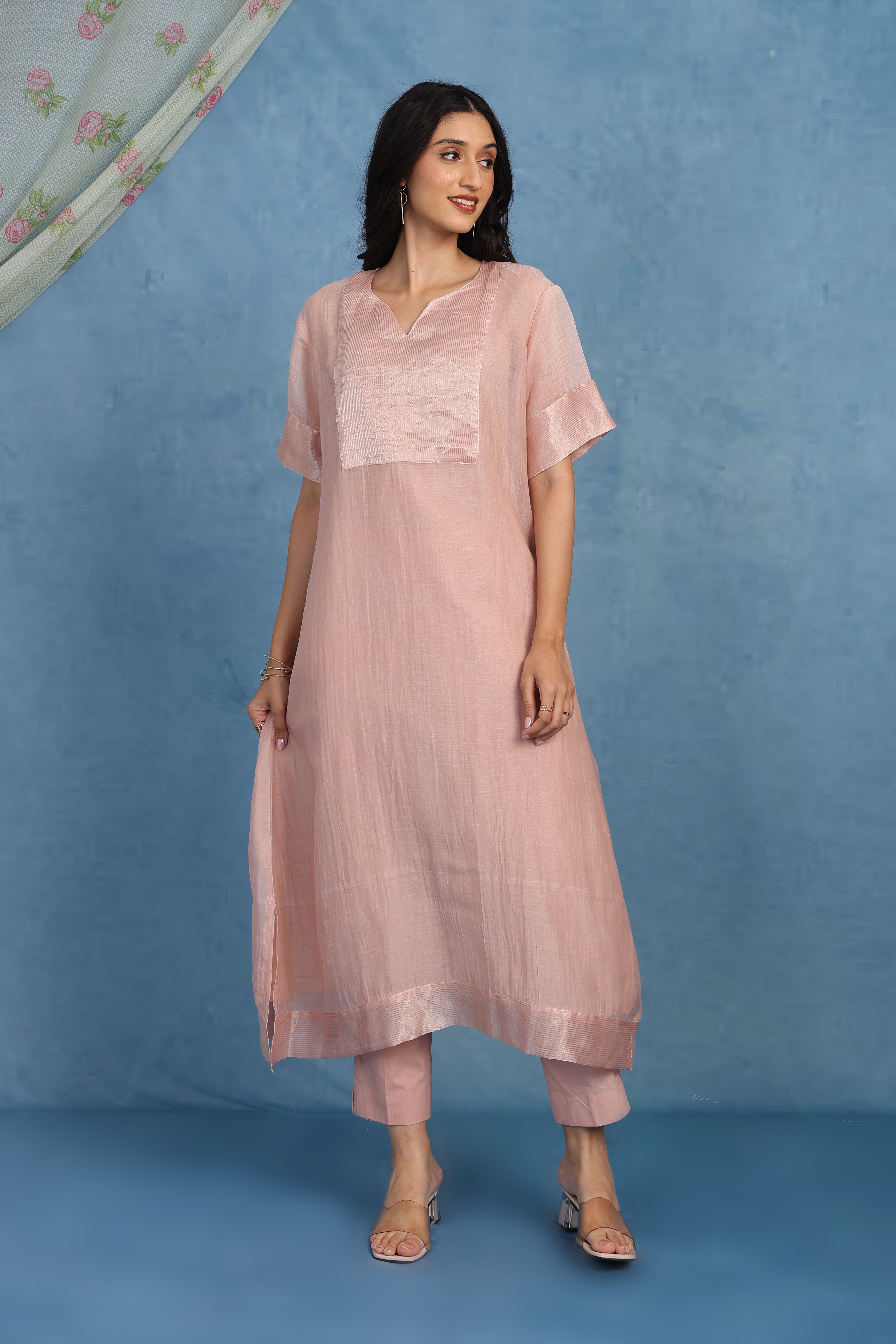 Peach Blossom Kaftan Kurta -  Top, Bottom And Seperate Inner