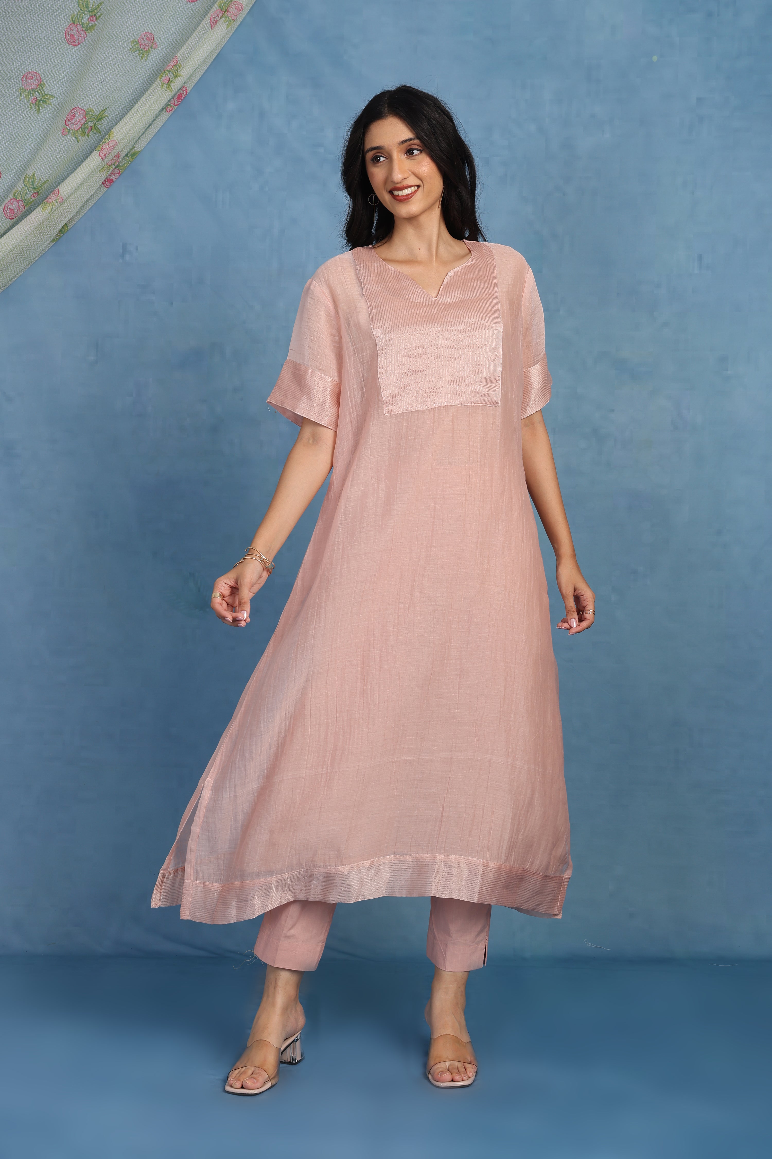 Peach Blossom Kaftan Kurta -  Top, Bottom And Seperate Inner