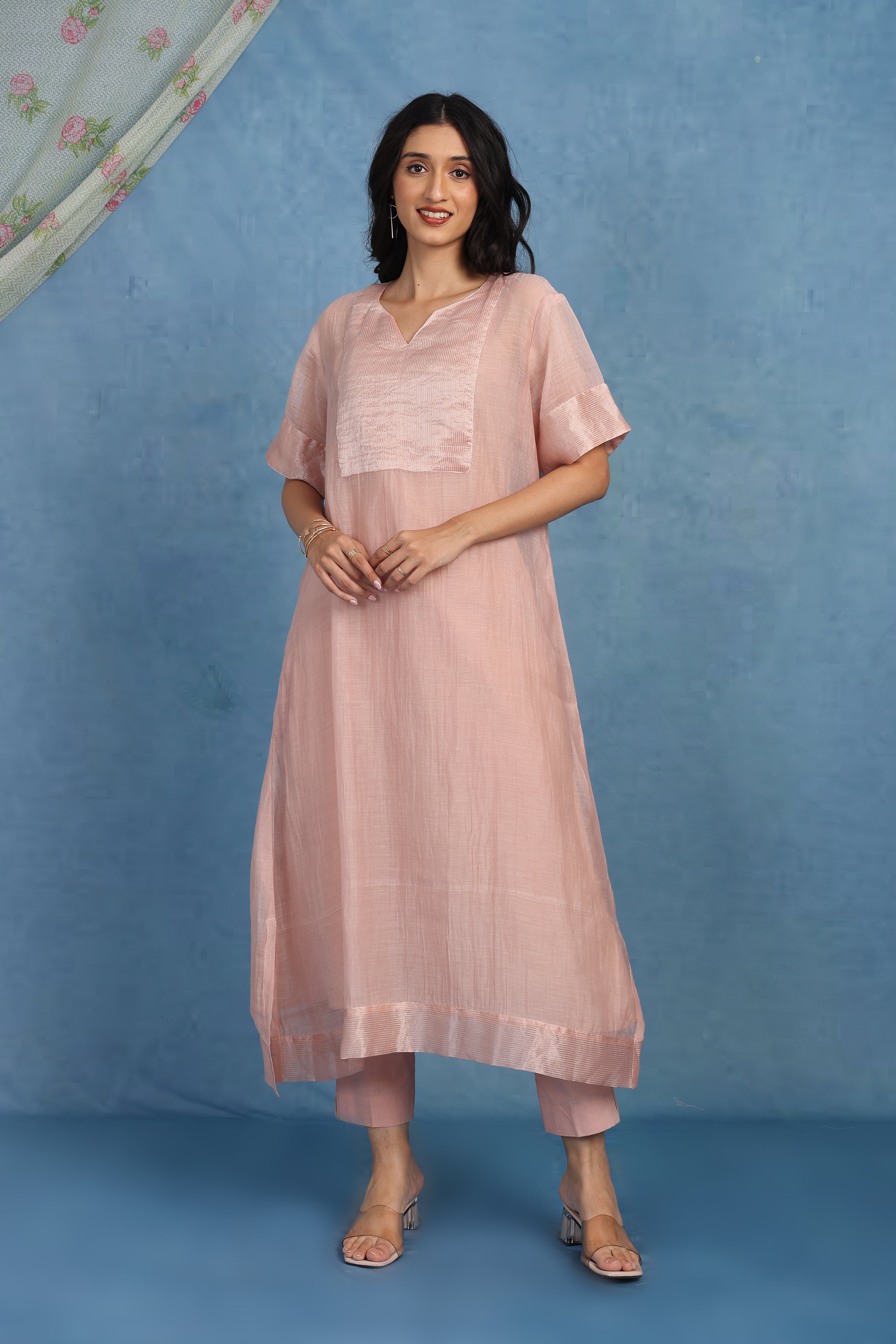 Peach Blossom Kaftan Kurta -  Top, Bottom And Seperate Inner