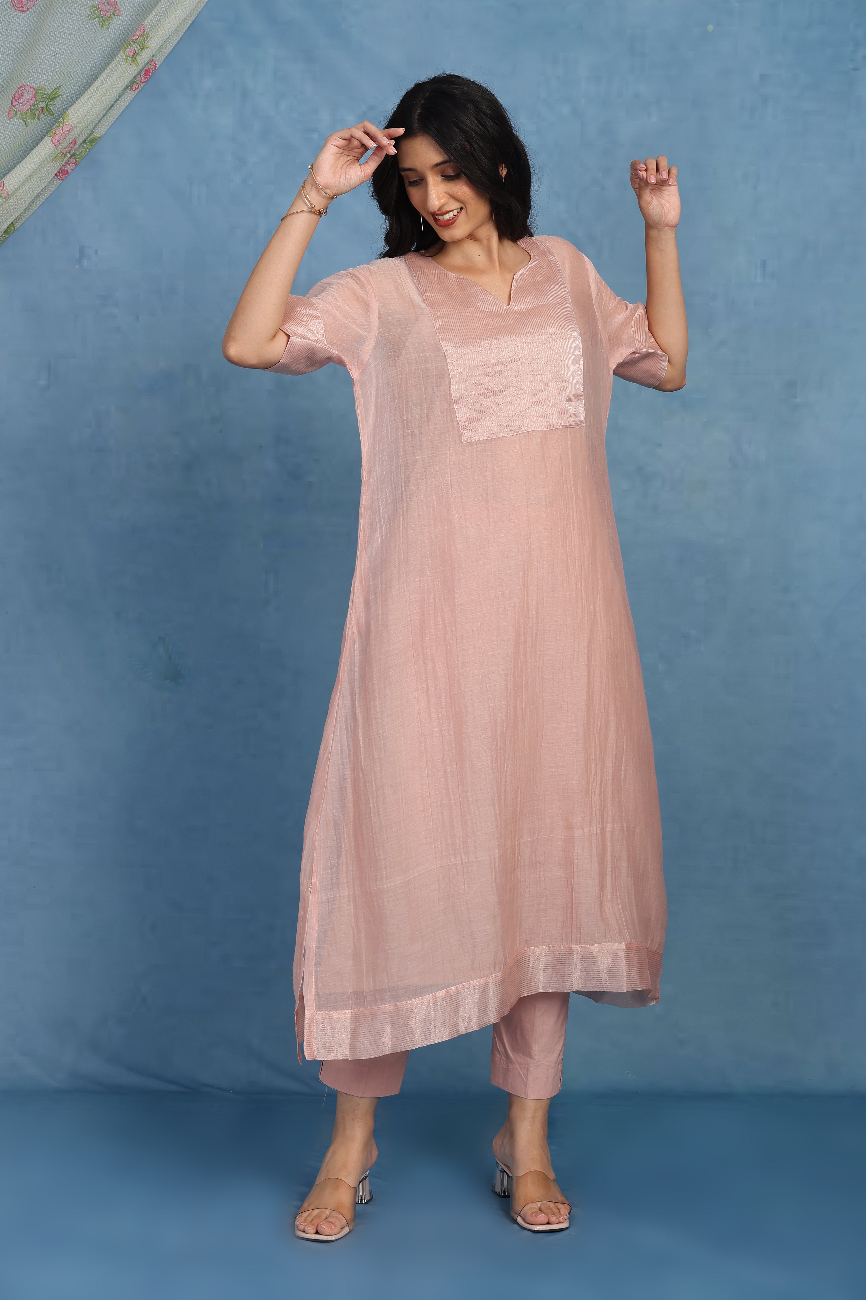 Peach Blossom Kaftan Kurta -  Top, Bottom And Seperate Inner