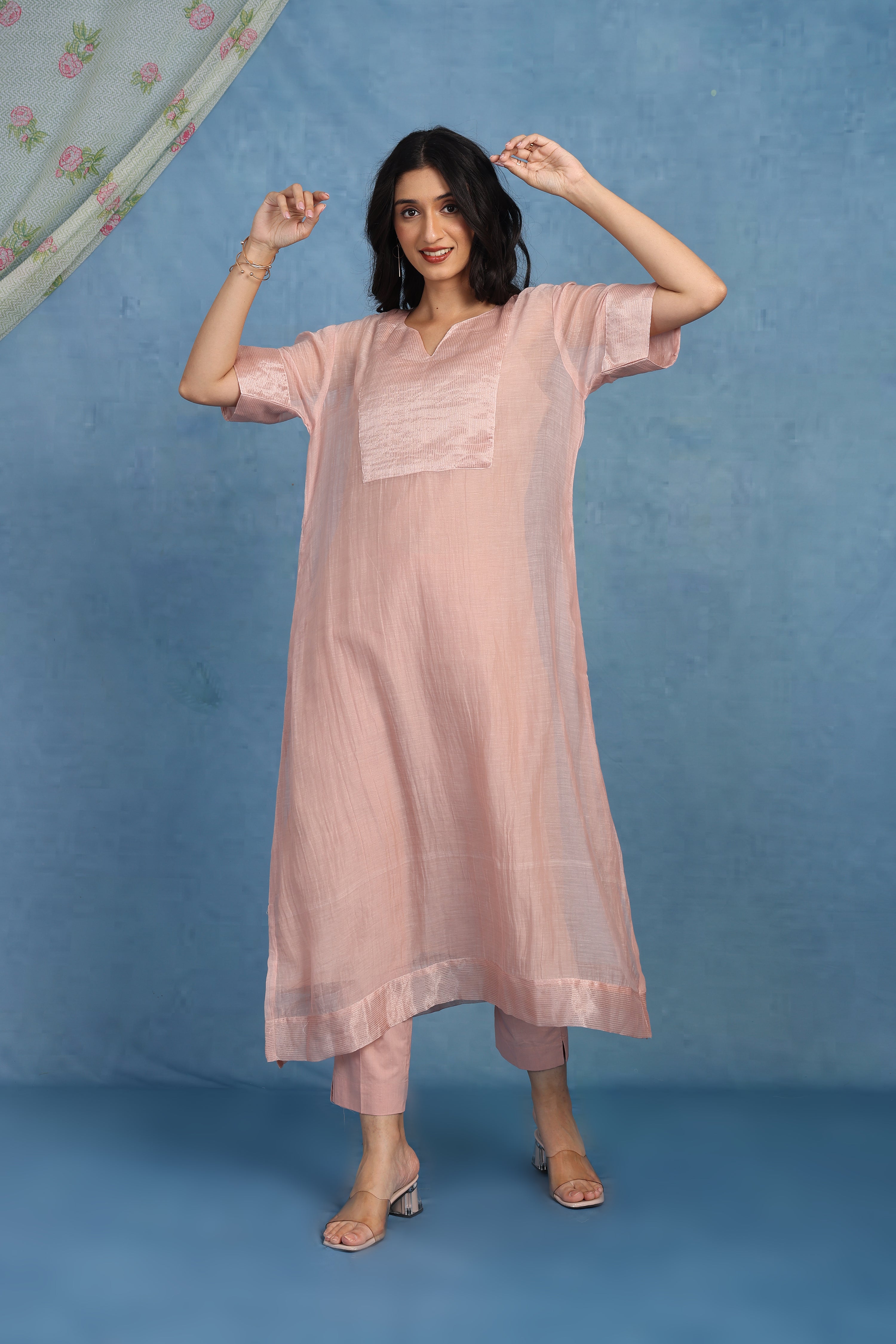 Peach Blossom Kaftan Kurta -  Top, Bottom And Seperate Inner