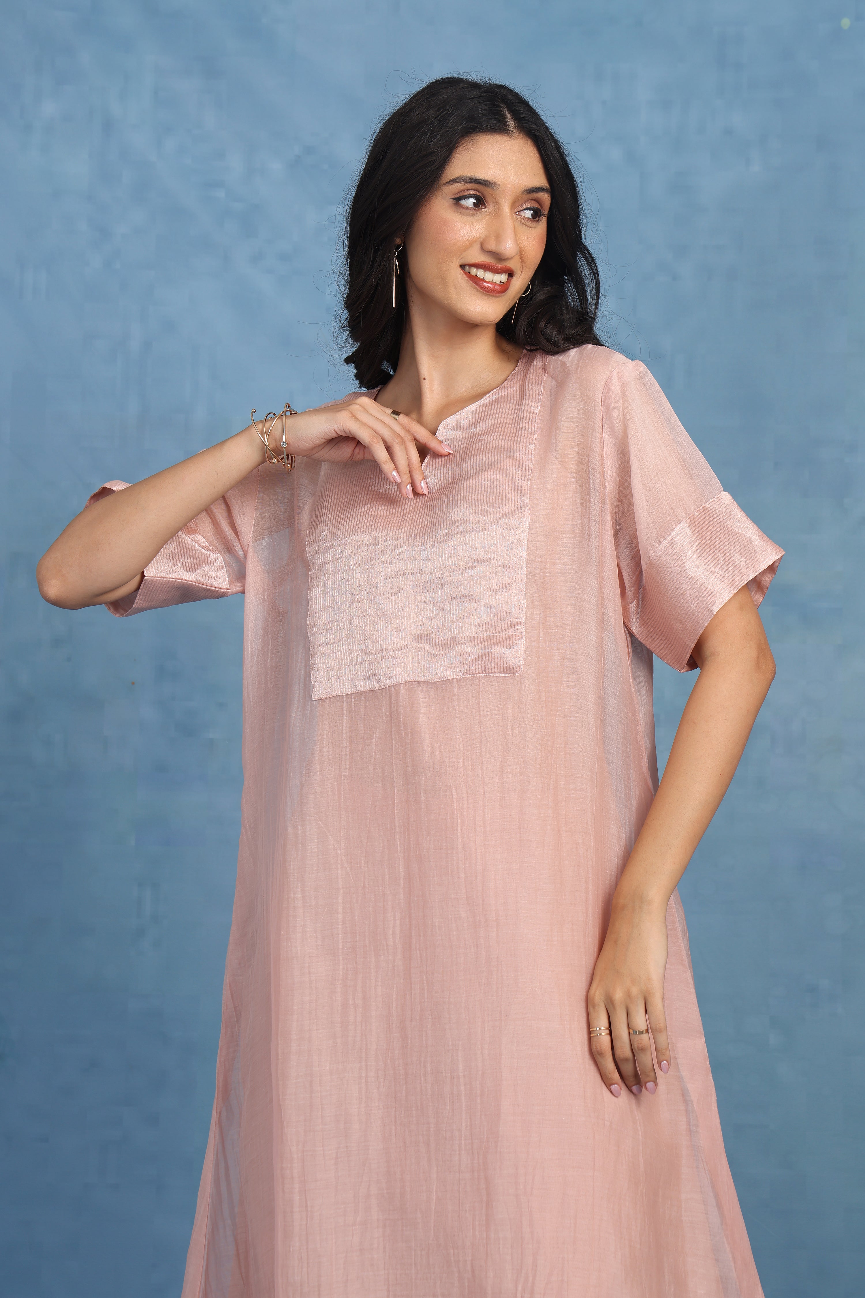 Peach Blossom Kaftan Kurta -  Top, Bottom And Seperate Inner