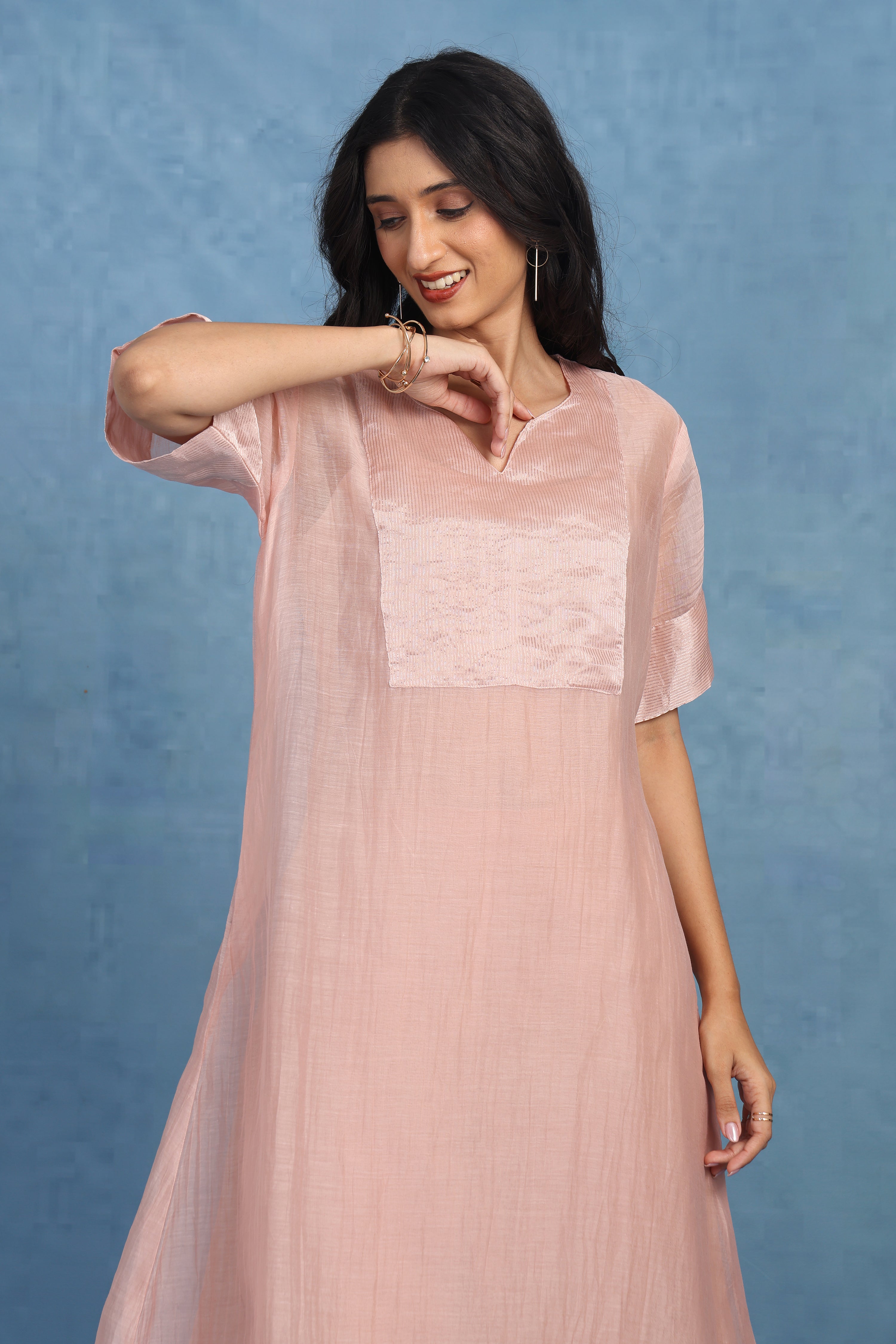 Peach Blossom Kaftan Kurta -  Top, Bottom And Seperate Inner