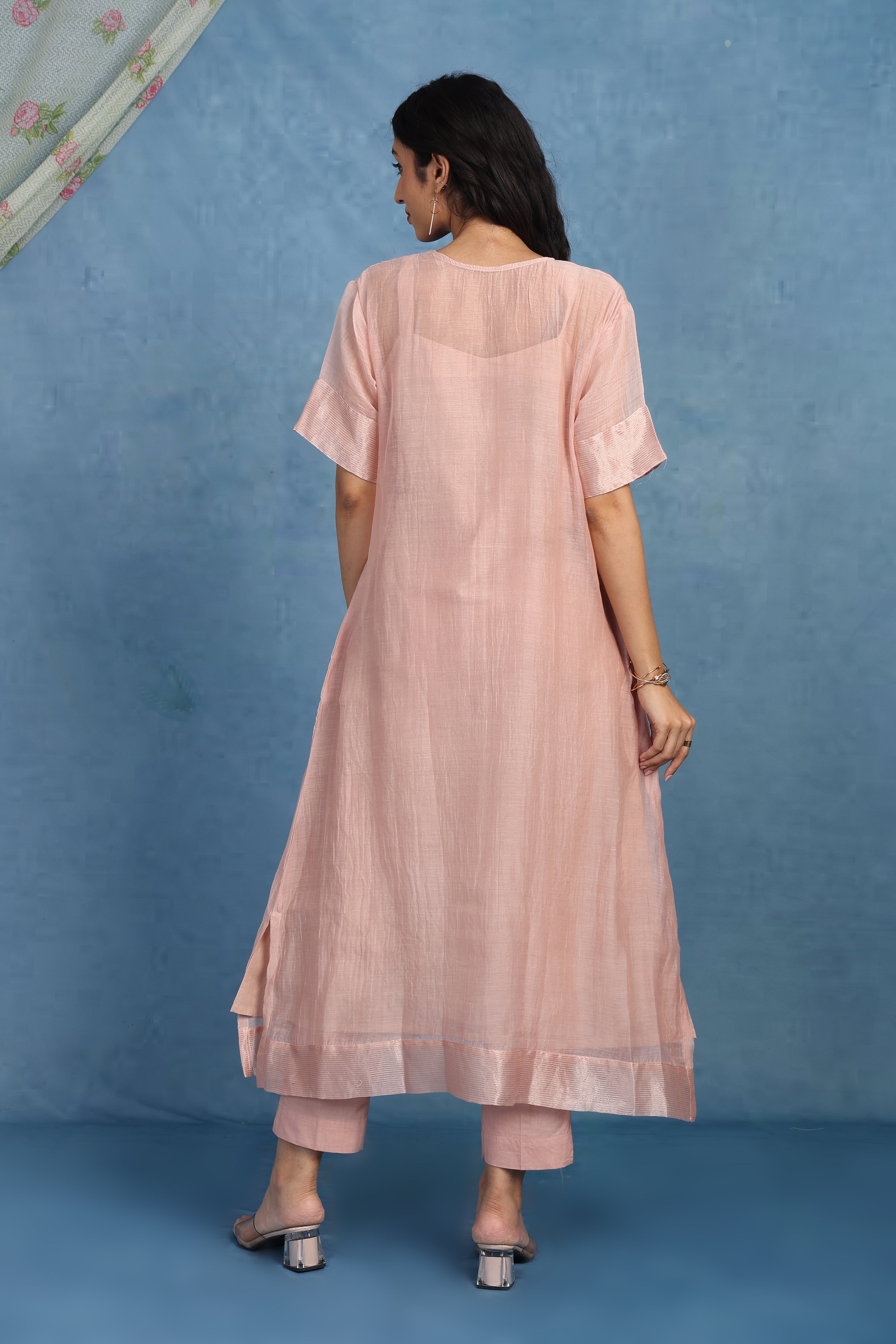 Peach Blossom Kaftan Kurta -  Top, Bottom And Seperate Inner