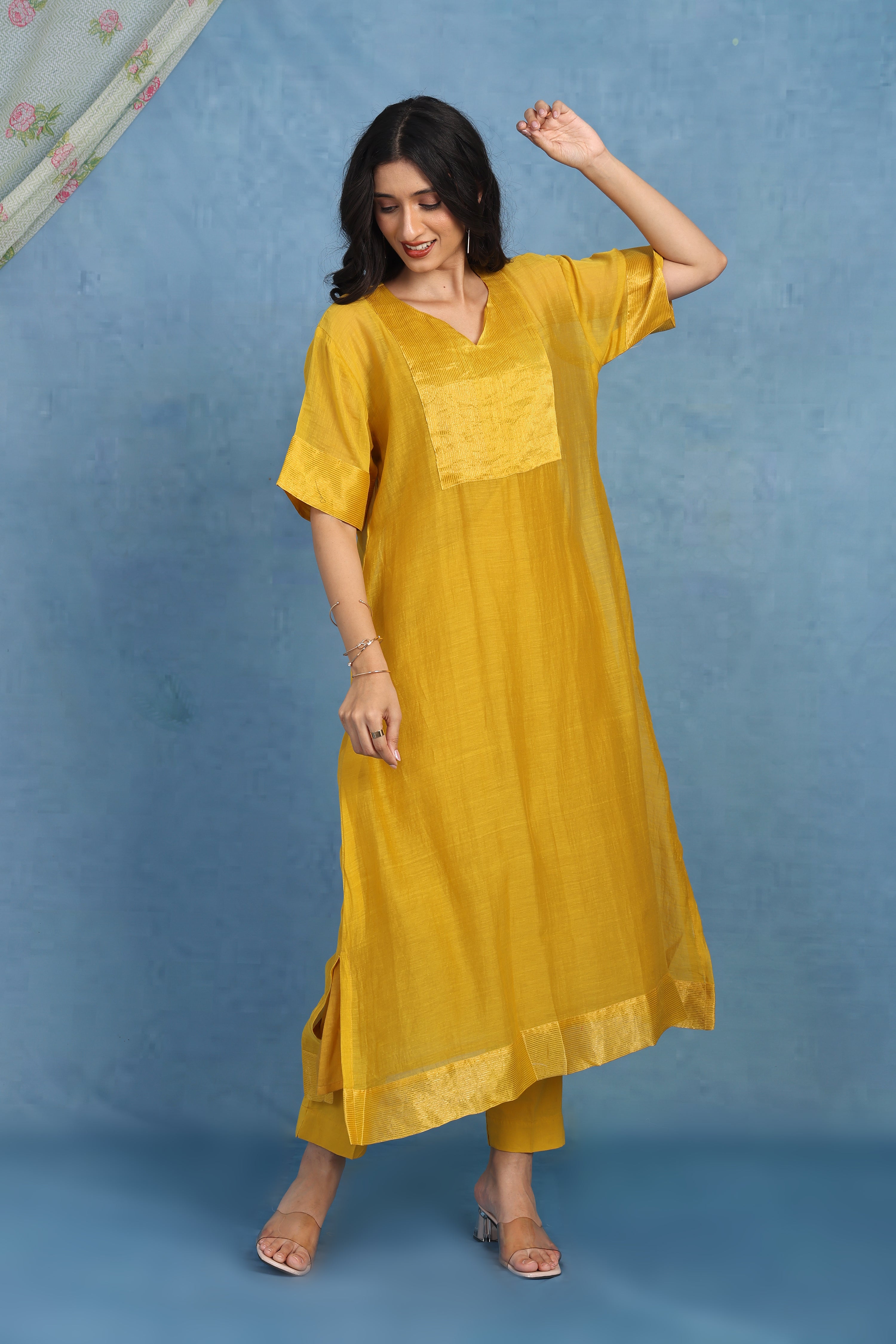Golden Marigold Kaftan Kurta - Only Top