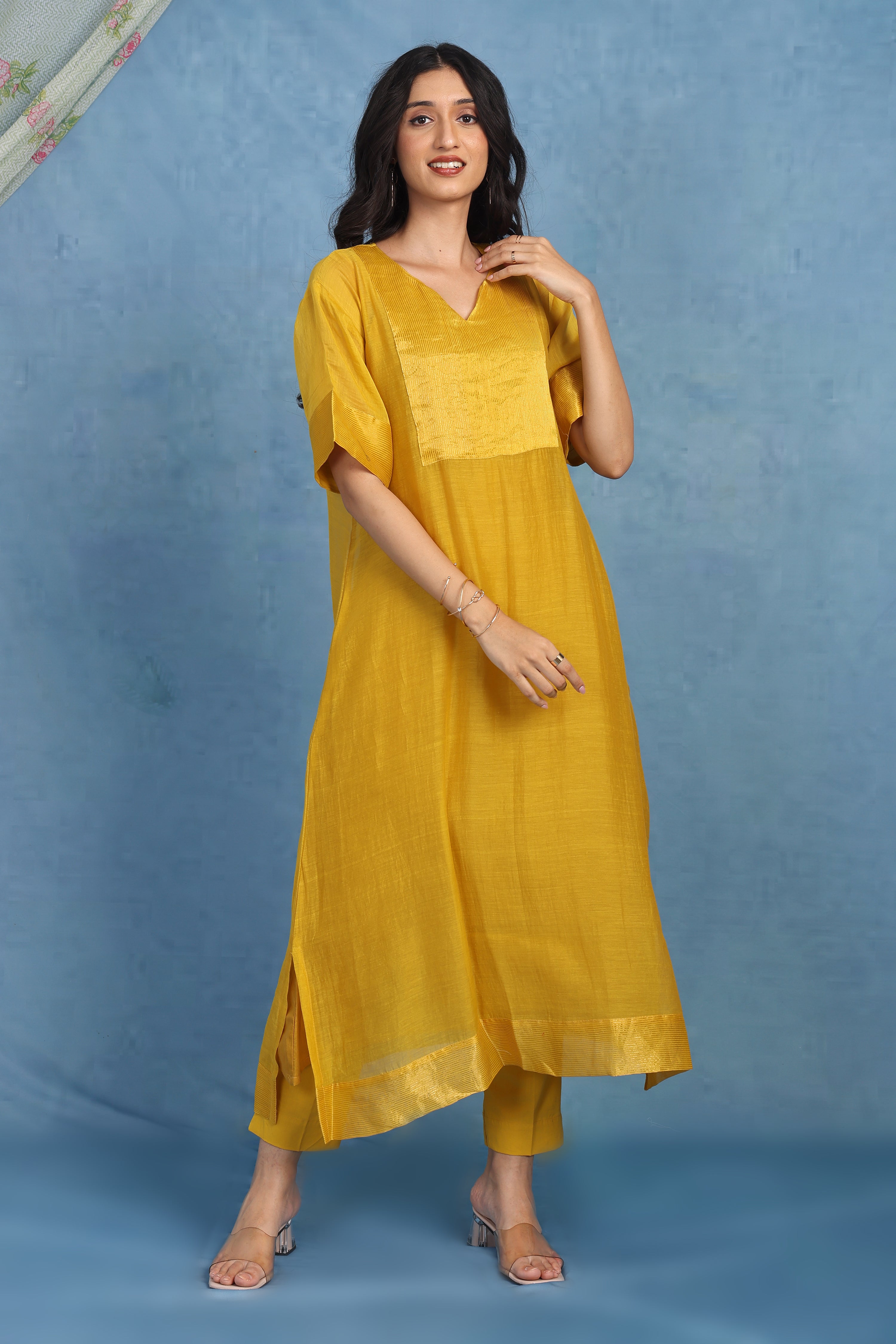Golden Marigold Kaftan Kurta - Only Top