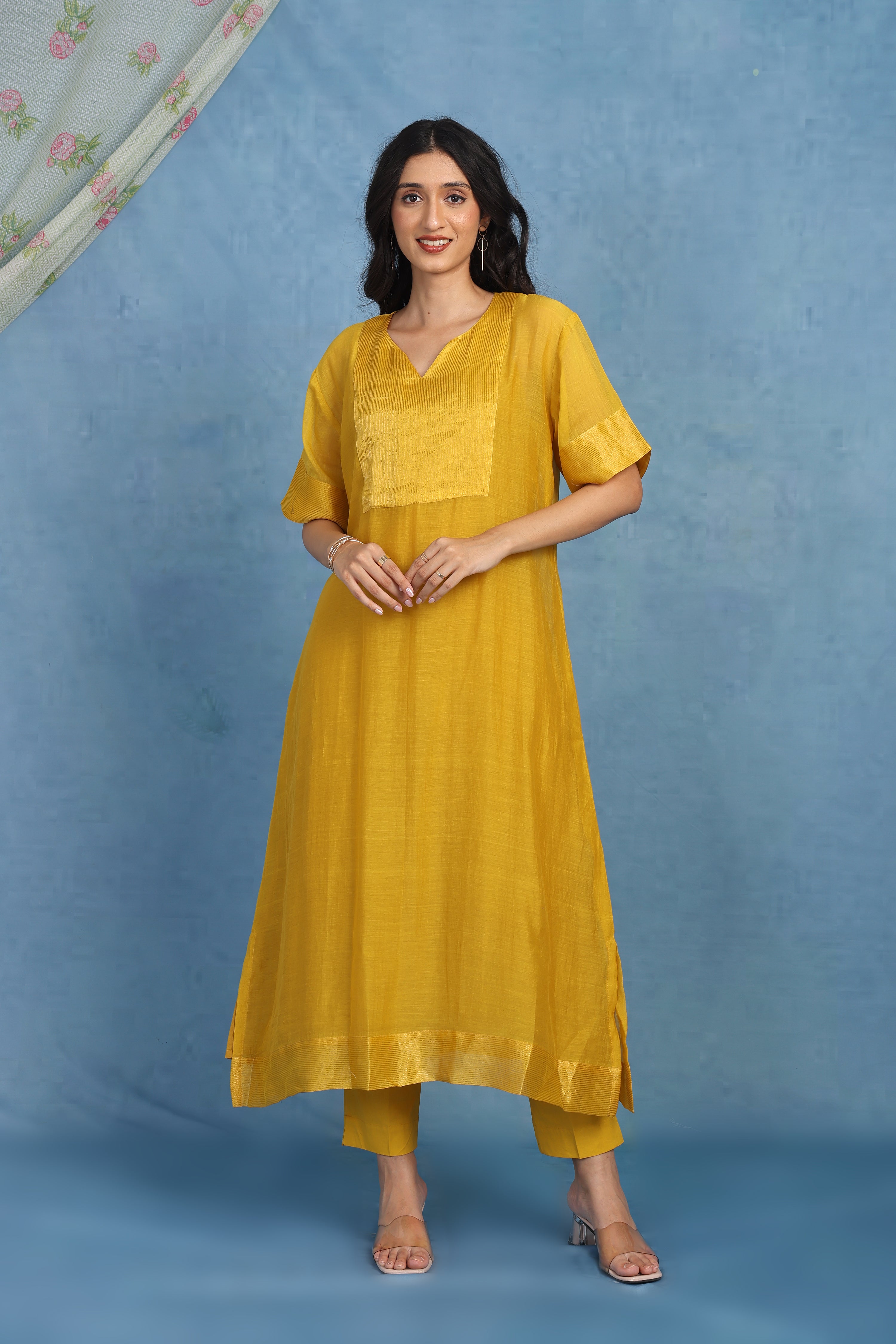 Golden Marigold Kaftan Kurta - Only Top