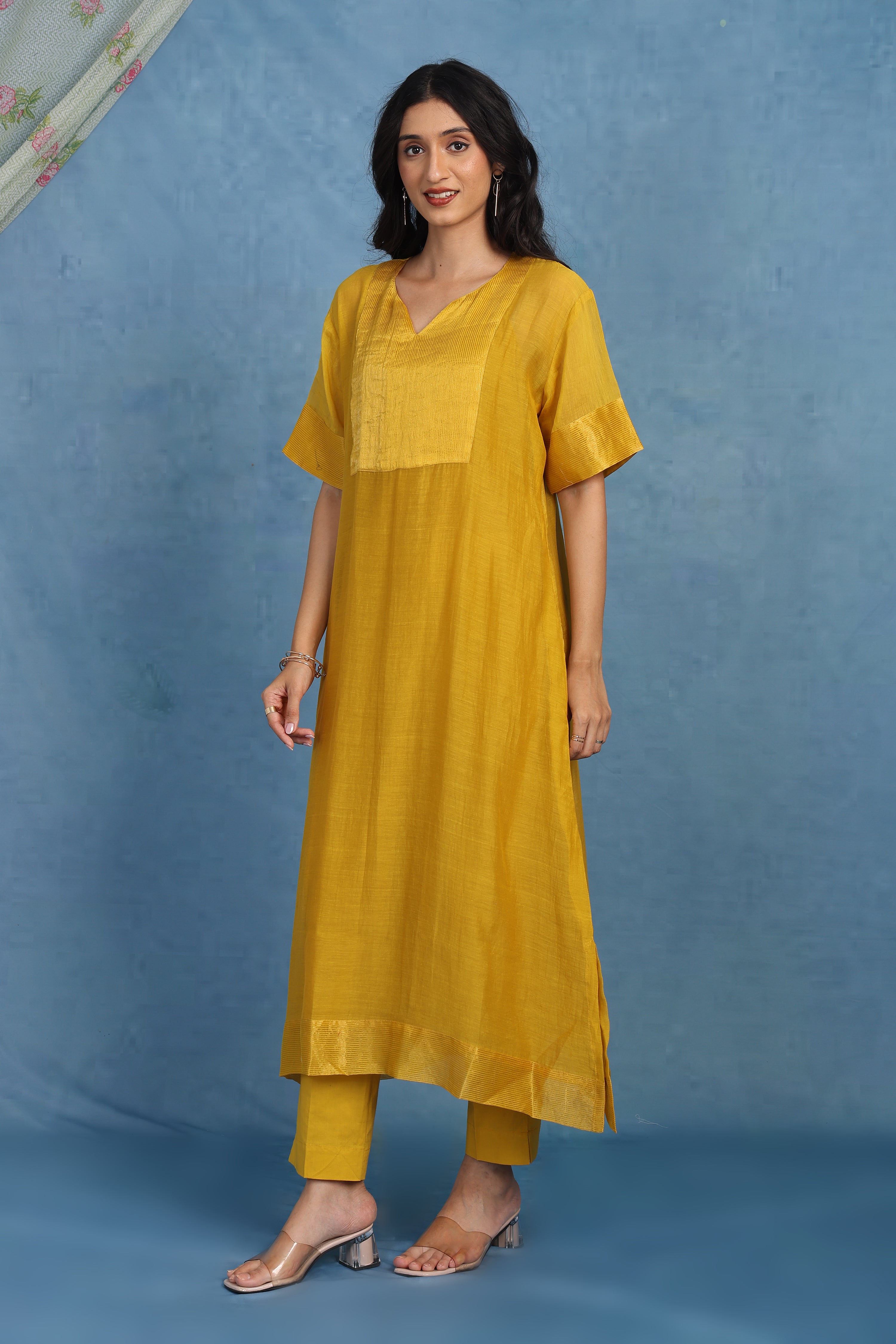 Golden Marigold Kaftan Kurta - Top , Bottom And Seperate Inner