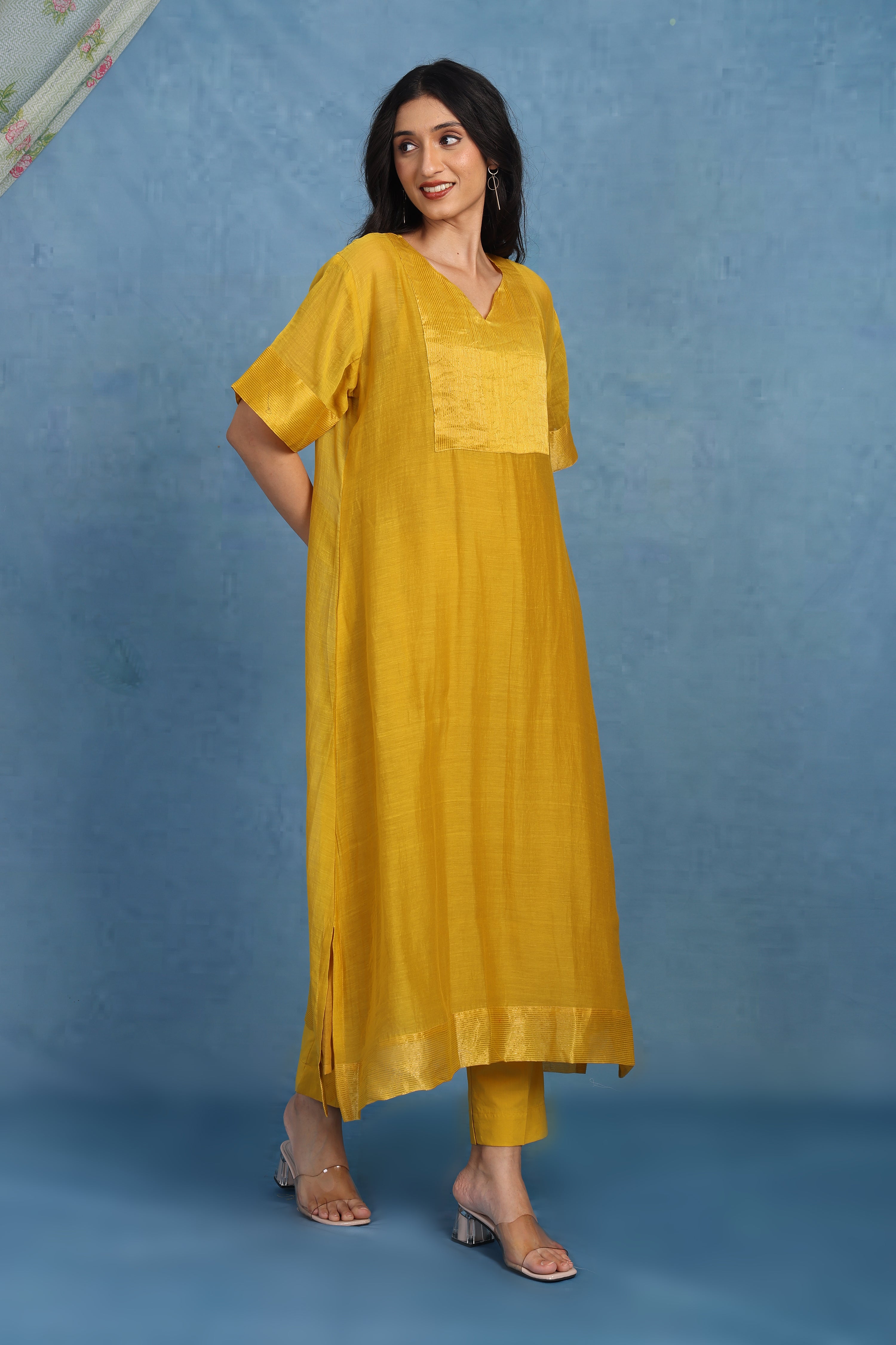 Golden Marigold Kaftan Kurta - Only Top