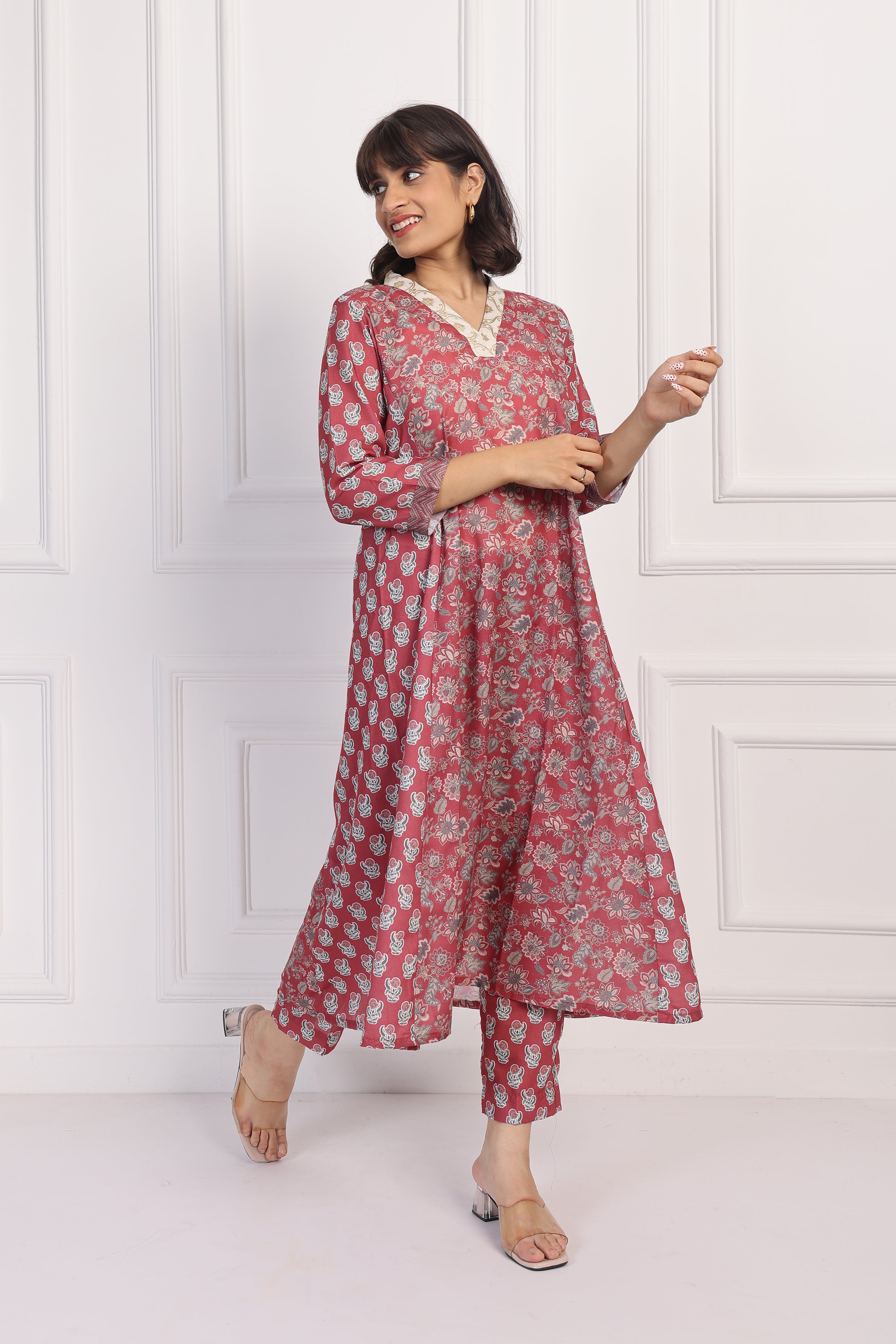 English Rose – Maroon Chintz Co-ord Set - Only Top