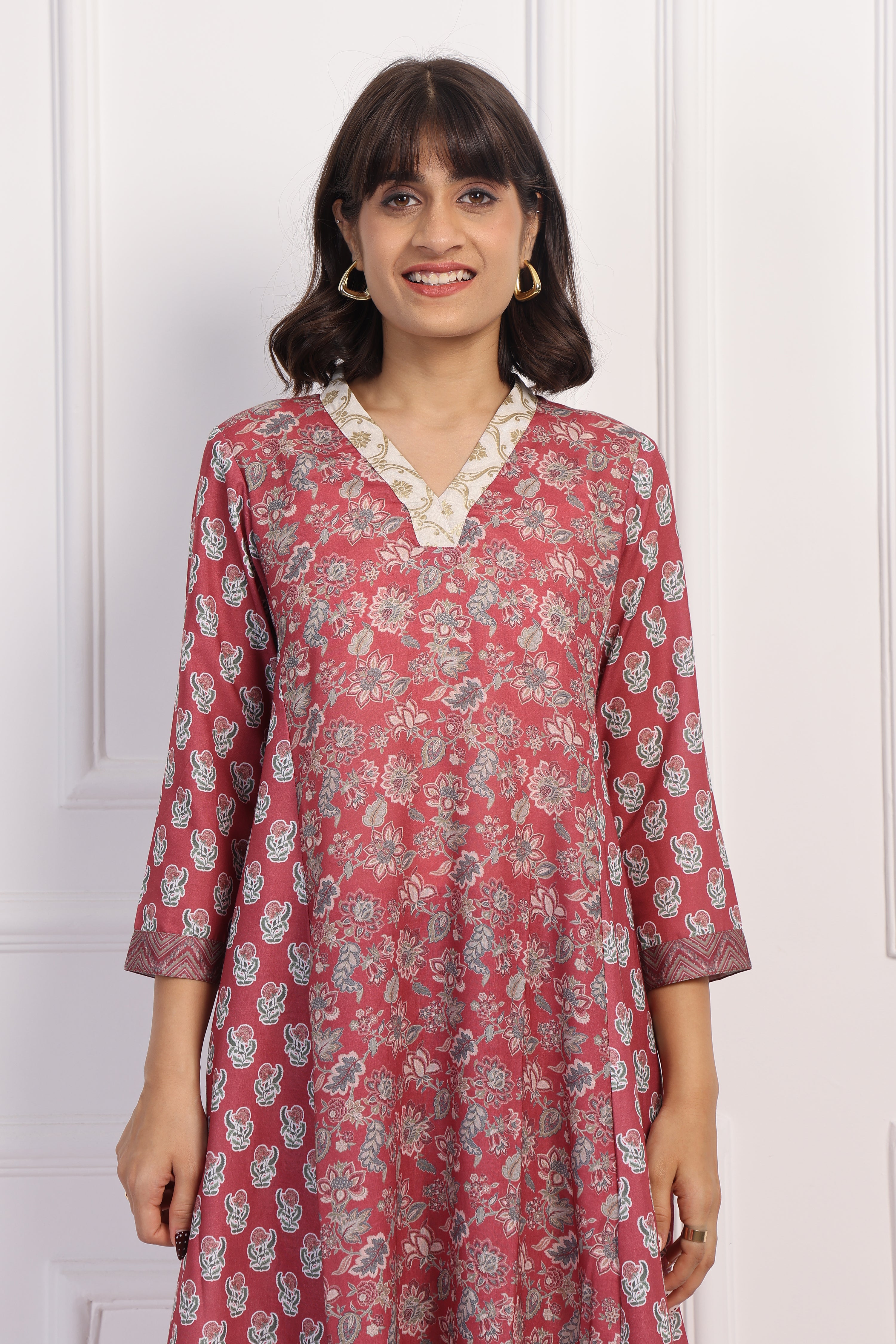 English Rose – Maroon Chintz Co-ord Set - Only Top