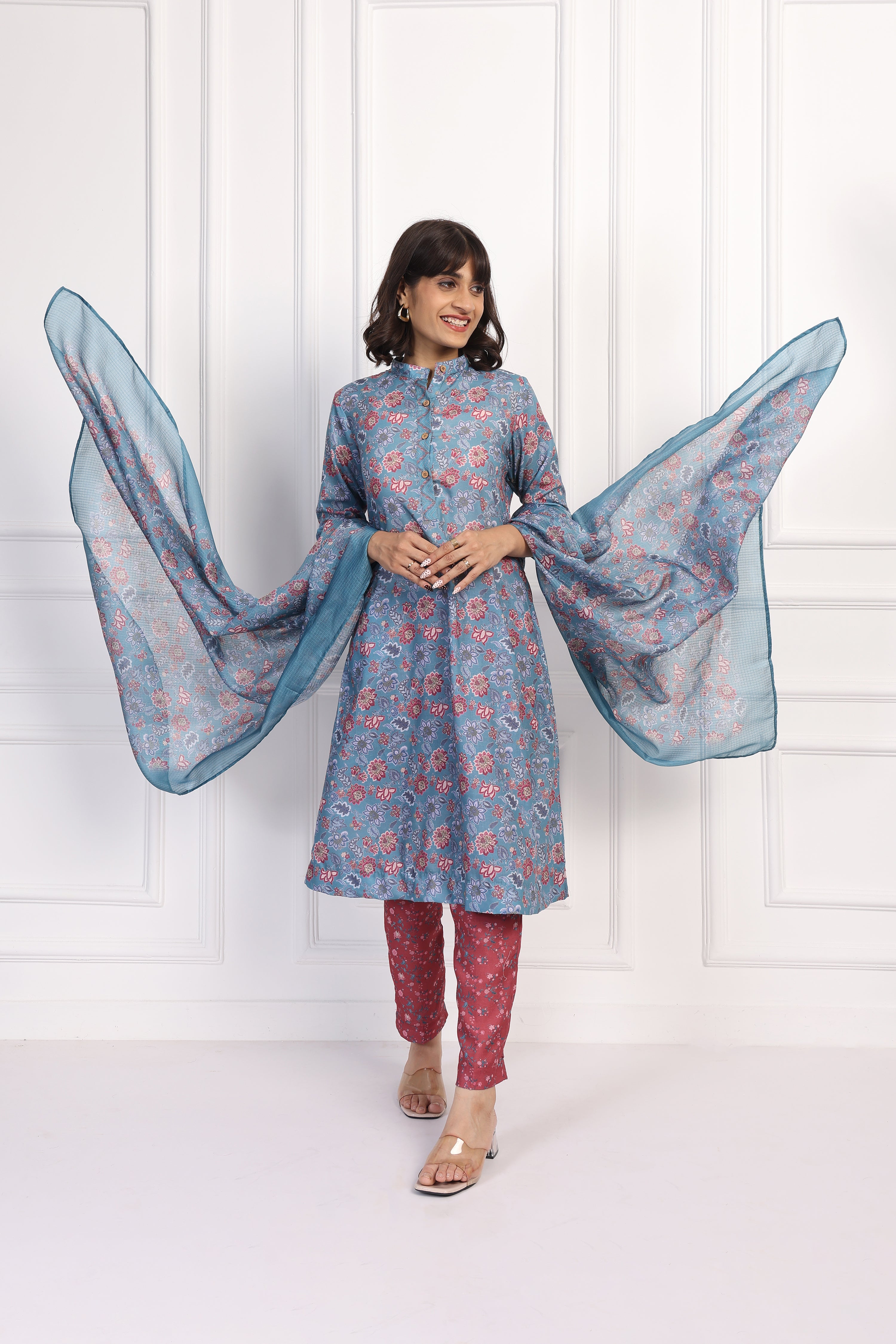 English Rose – Deep Blue Chintz Set - Top And Bottom