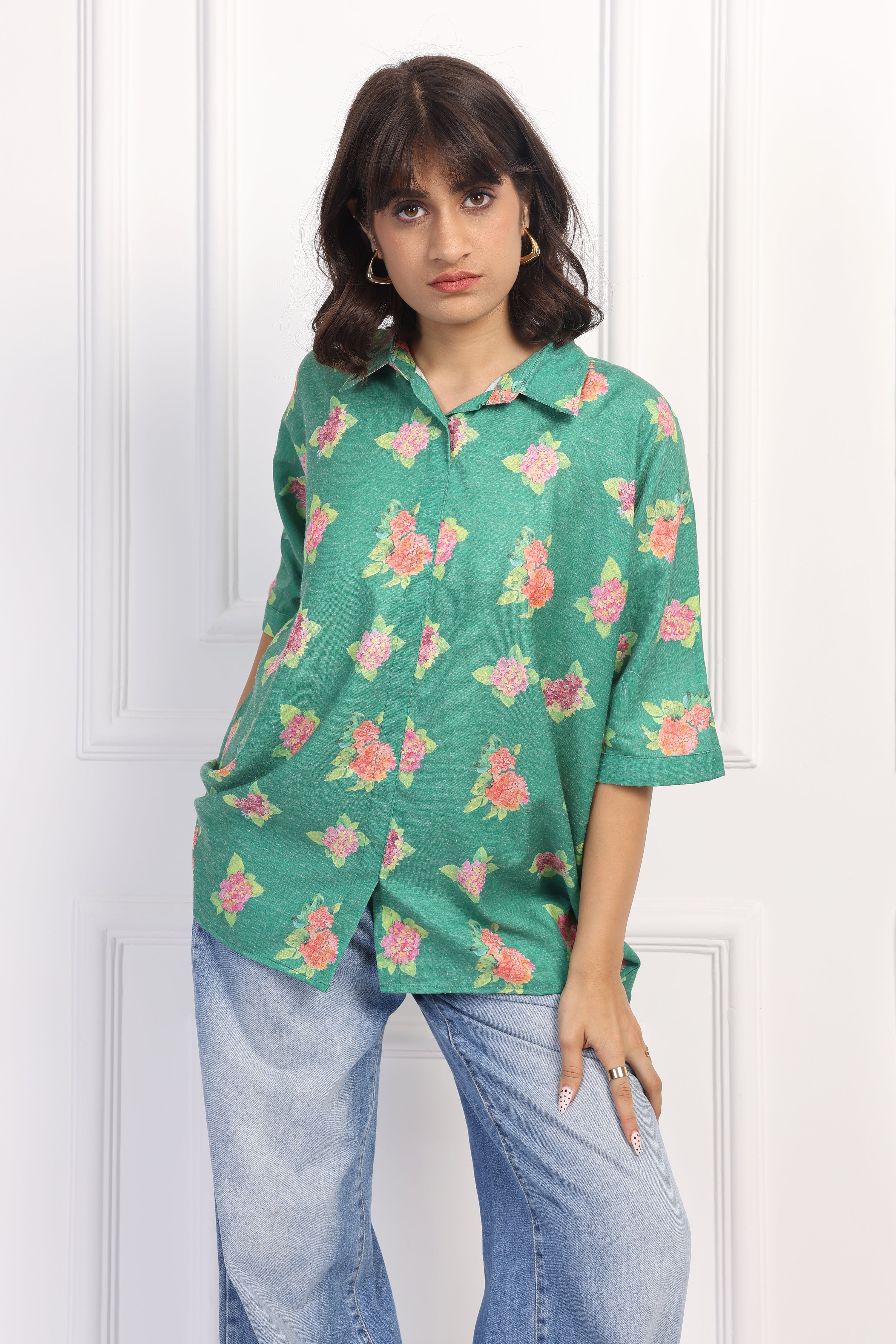 Leaf Hydrangea Boxy Shirt