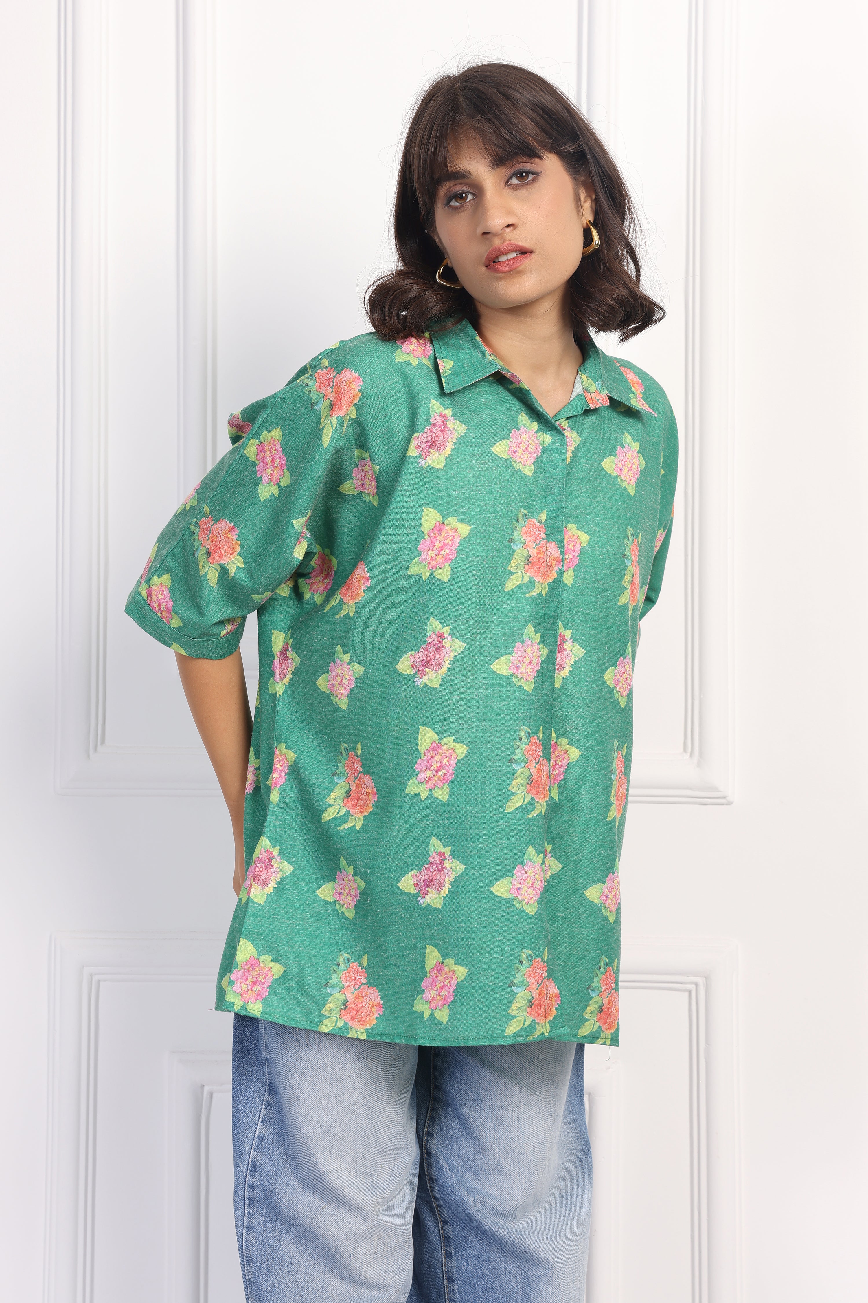 Leaf Hydrangea Boxy Shirt
