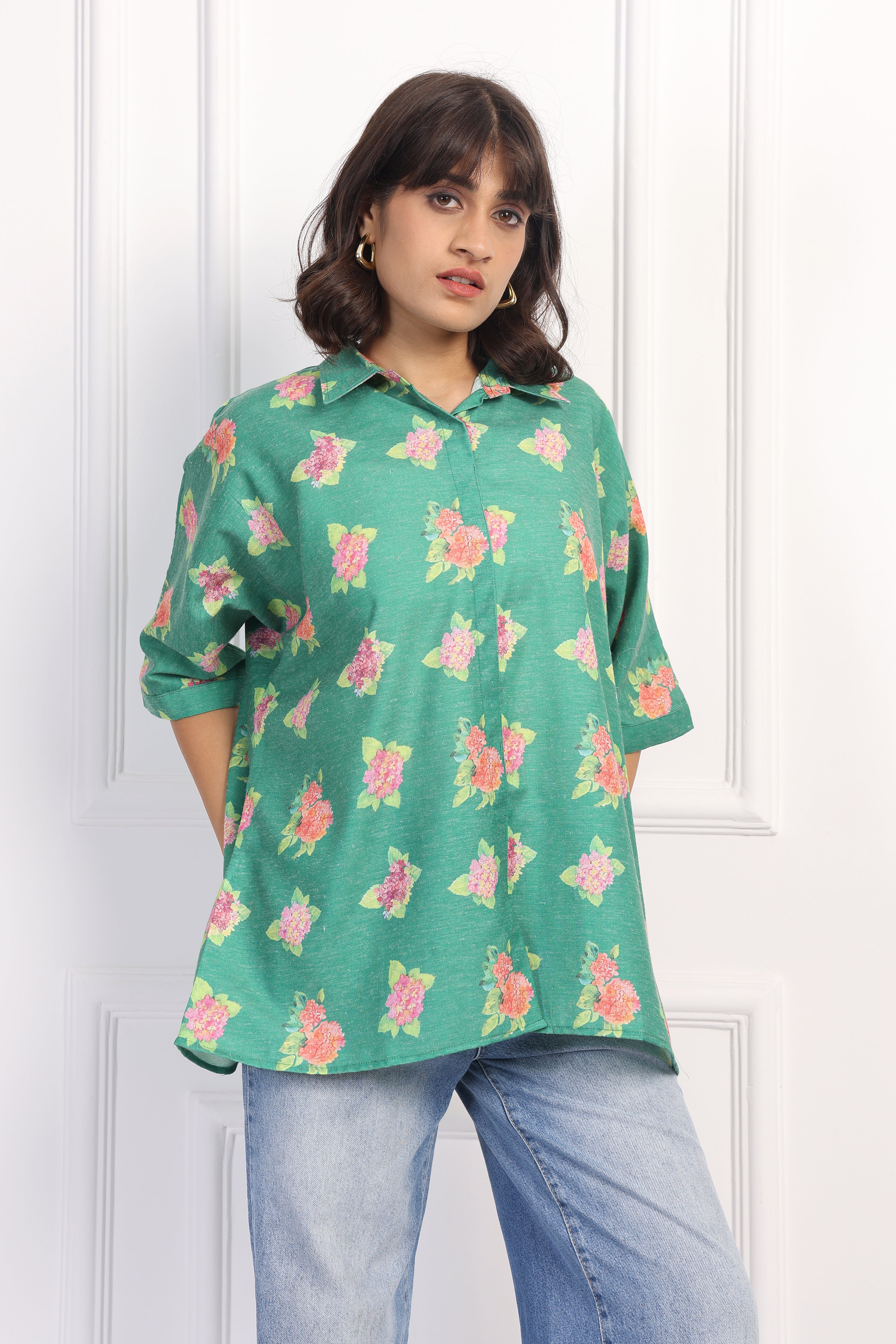 Leaf Hydrangea Boxy Shirt