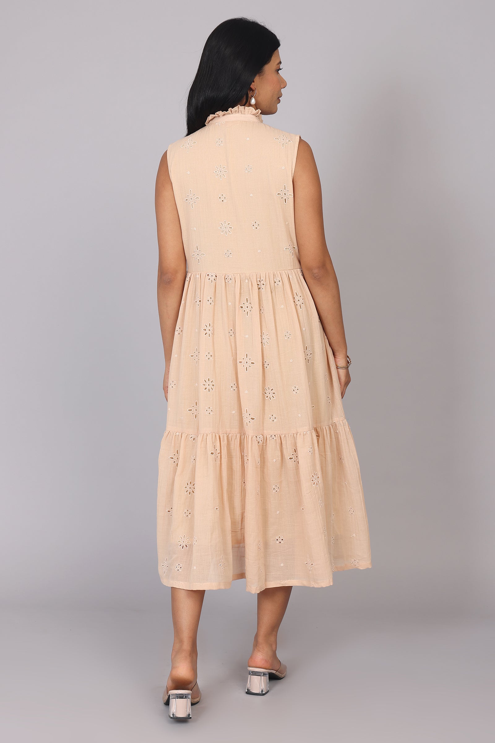 Wander Edit - Beige Hakoba Sleeveless Layered Dress