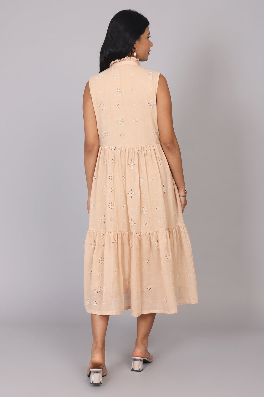 Wander Edit - Beige Hakoba Sleeveless Layered Dress
