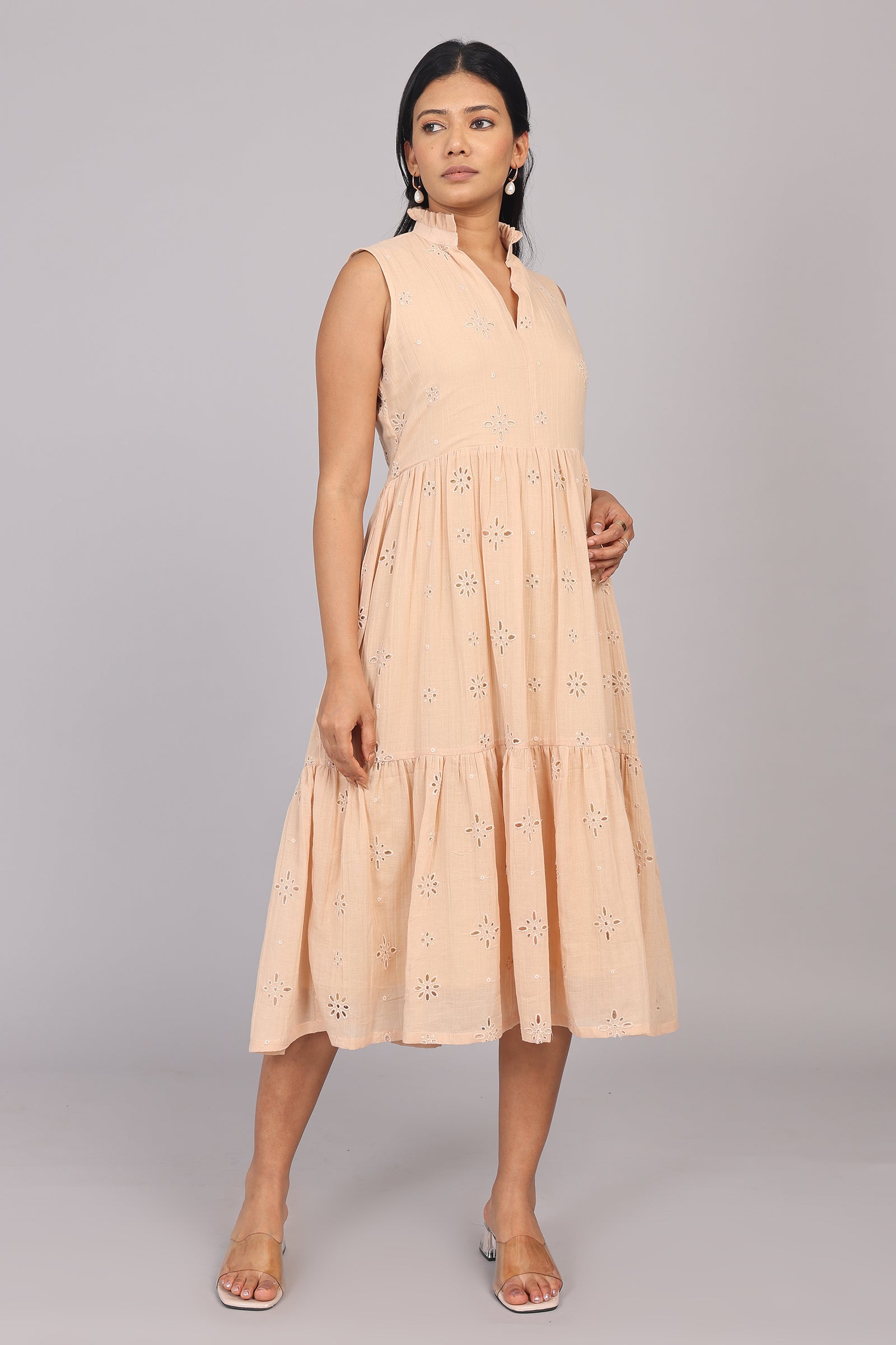 Wander Edit - Beige Hakoba Sleeveless Layered Dress