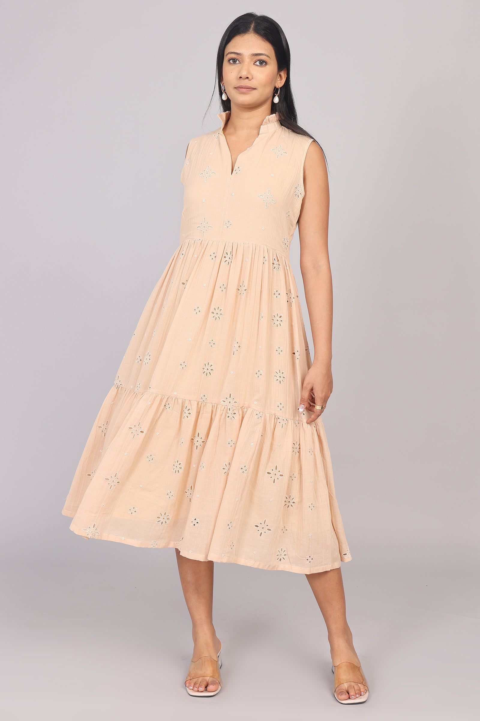 Wander Edit - Beige Hakoba Sleeveless Layered Dress