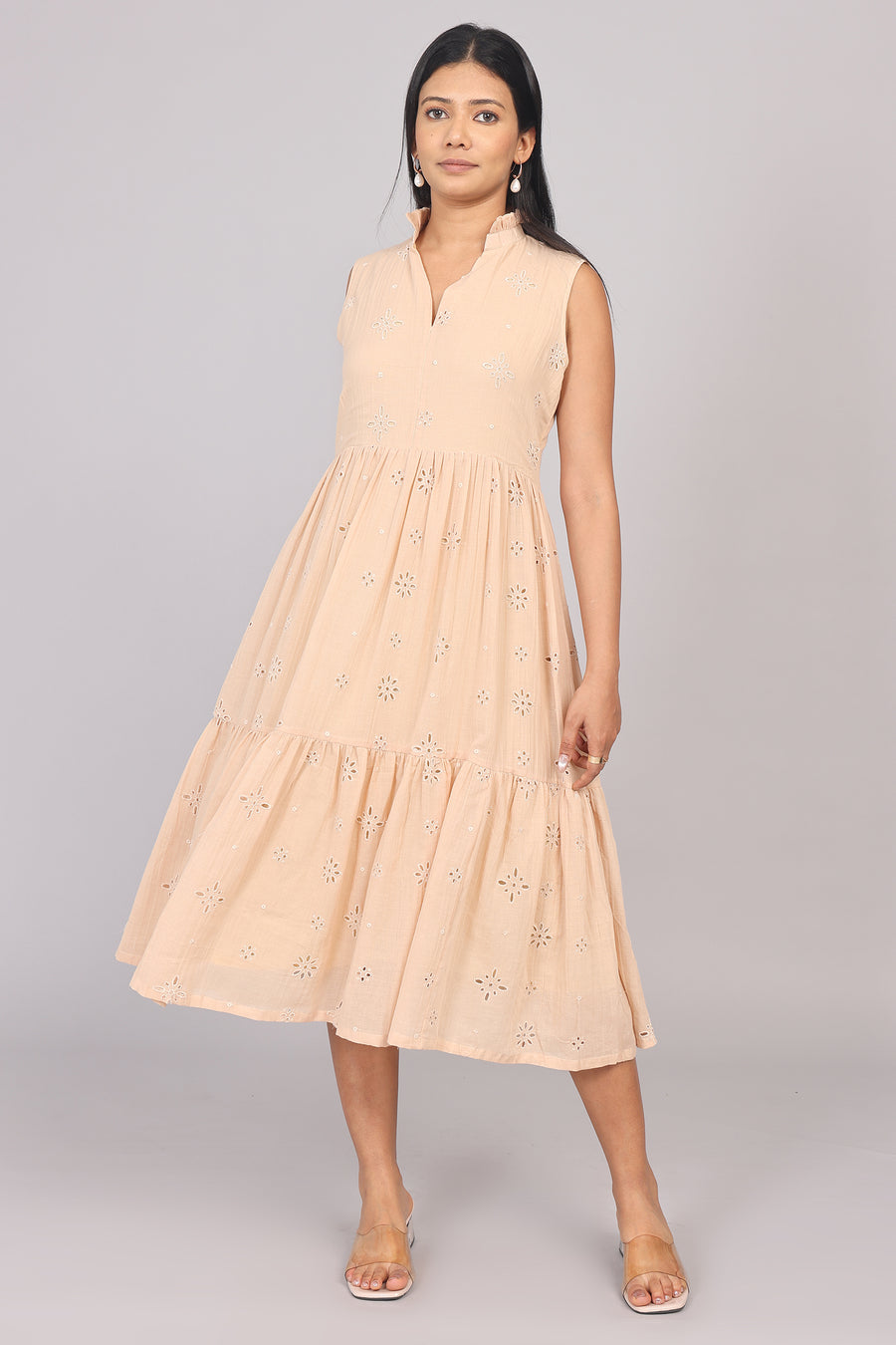 Wander Edit - Beige Hakoba Sleeveless Layered Dress