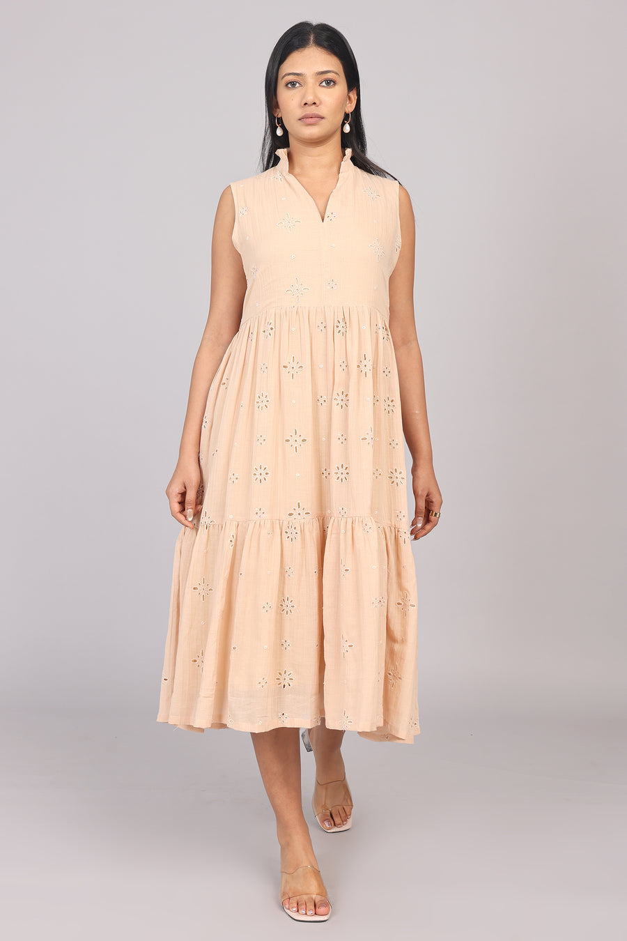 Wander Edit - Beige Hakoba Sleeveless Layered Dress