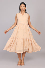 Wander Edit - Beige Hakoba Sleeveless Layered Dress