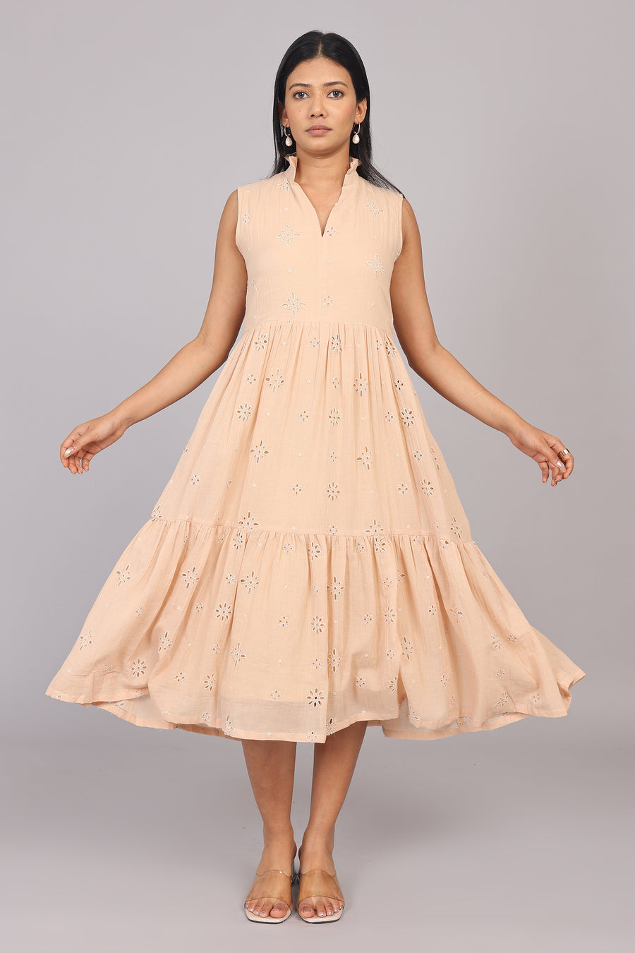 Wander Edit - Beige Hakoba Sleeveless Layered Dress